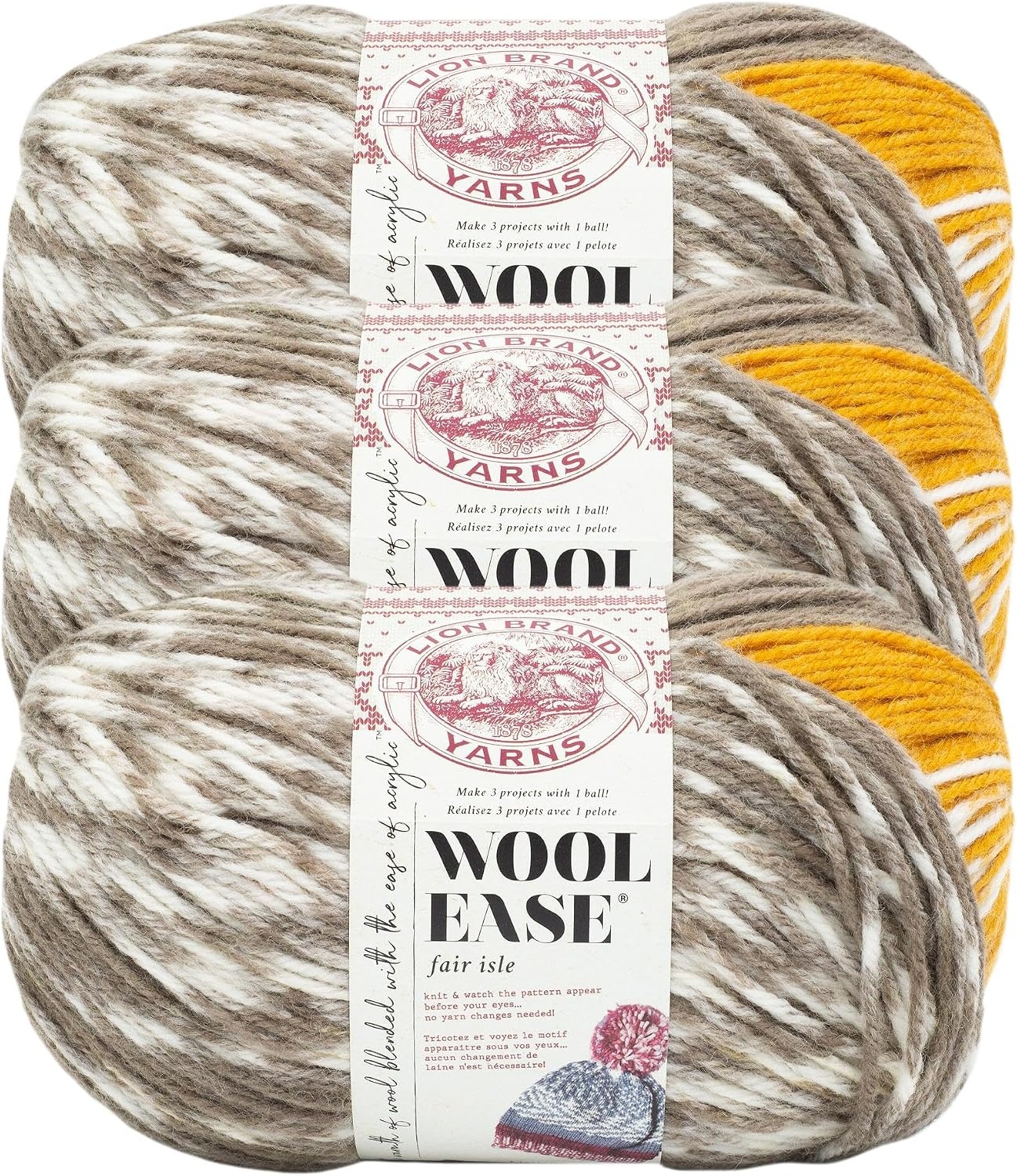 image:imageLion Brand Yarn Wool Ease Fair Isle Yarn for Knitting ThistleOrchid 1 PackGoldenTaupe
