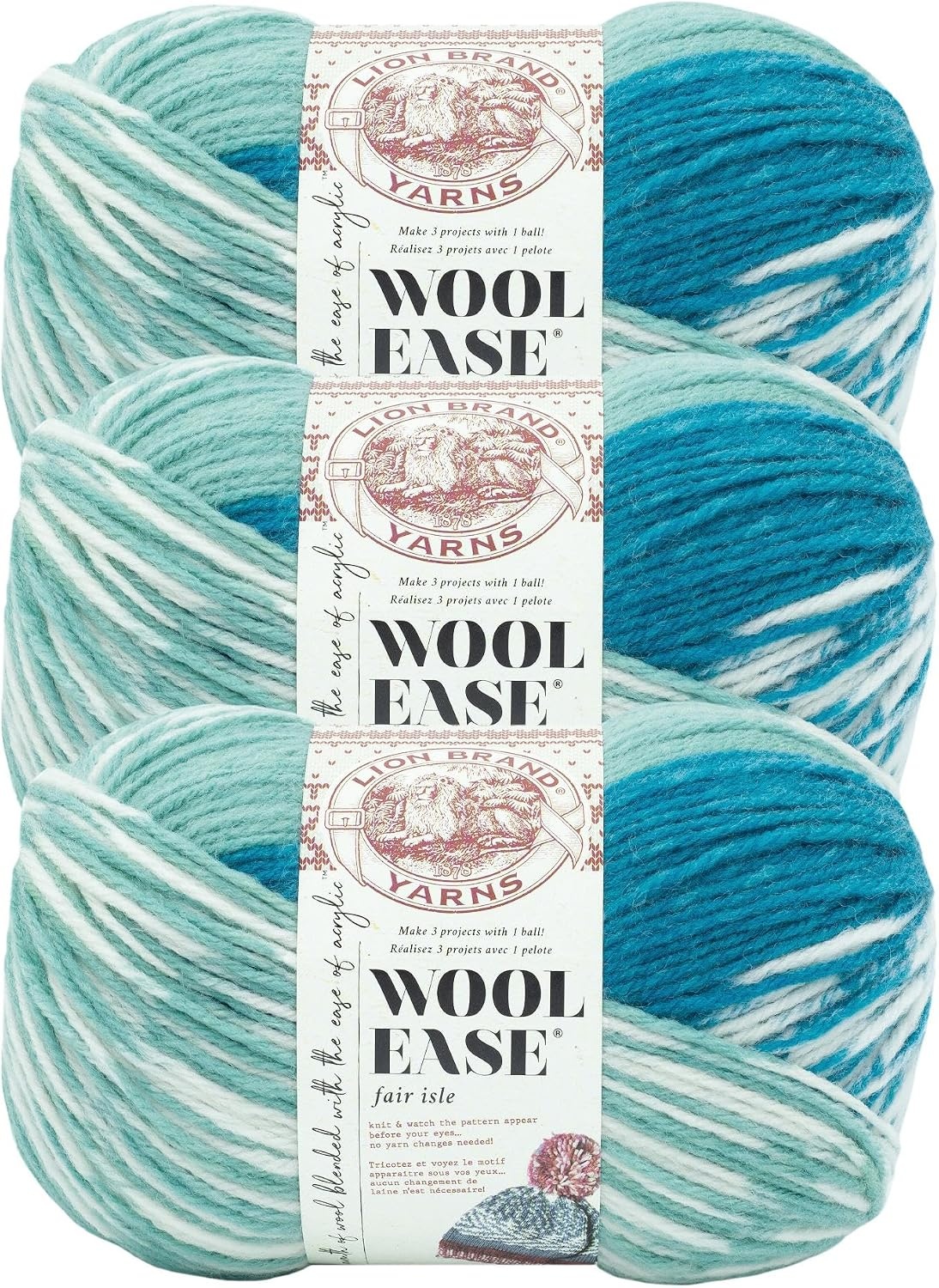 image:imageLion Brand Yarn Wool Ease Fair Isle Yarn for Knitting ThistleOrchid 1 PackLight AquaTurquoise