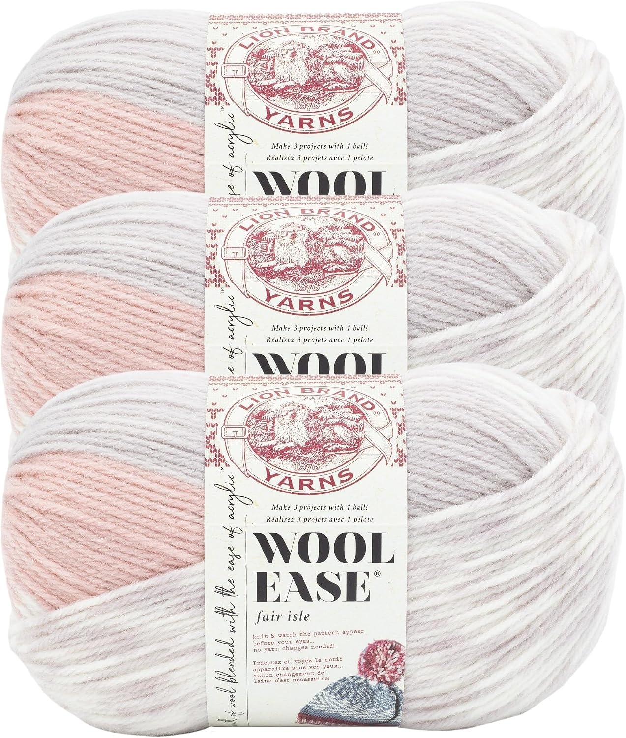 image:imageLion Brand Yarn Wool Ease Fair Isle Yarn for Knitting ThistleOrchid 1 PackPinkMushroom