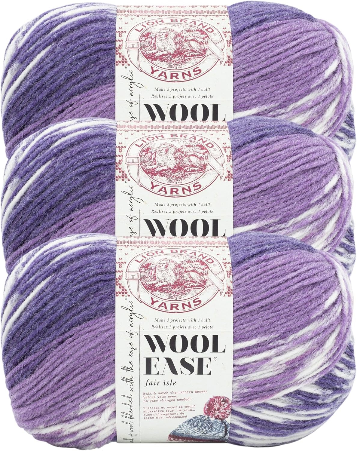 image:imageLion Brand Yarn Wool Ease Fair Isle Yarn for Knitting ThistleOrchid 1 PackThistleOrchid