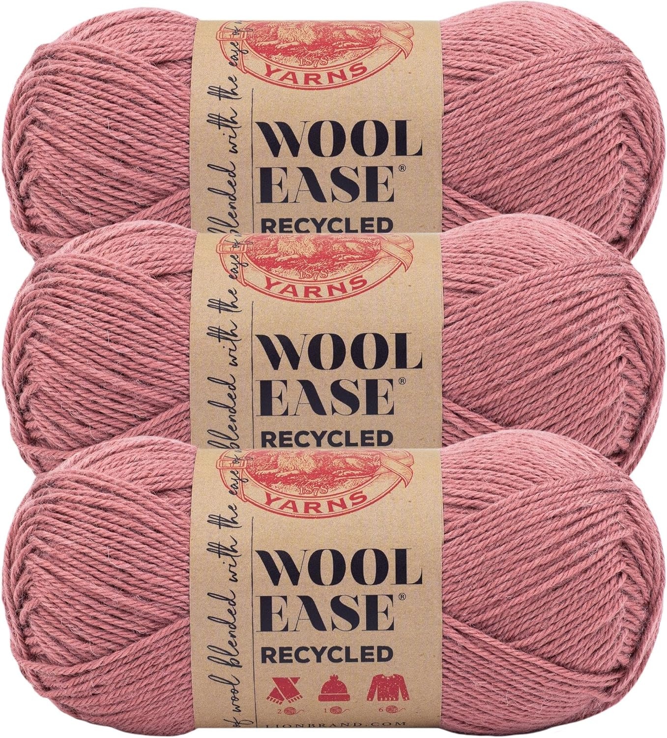 image:imageLion Brand Yarn WoolEase Recycled Light WorstedWeight Yarn for Knitting and Crochet Cream 3 Pack Wool and Acrylic Blend Fiber Perfect for Scarves Hats and Blankets 196 YardsTerracotta