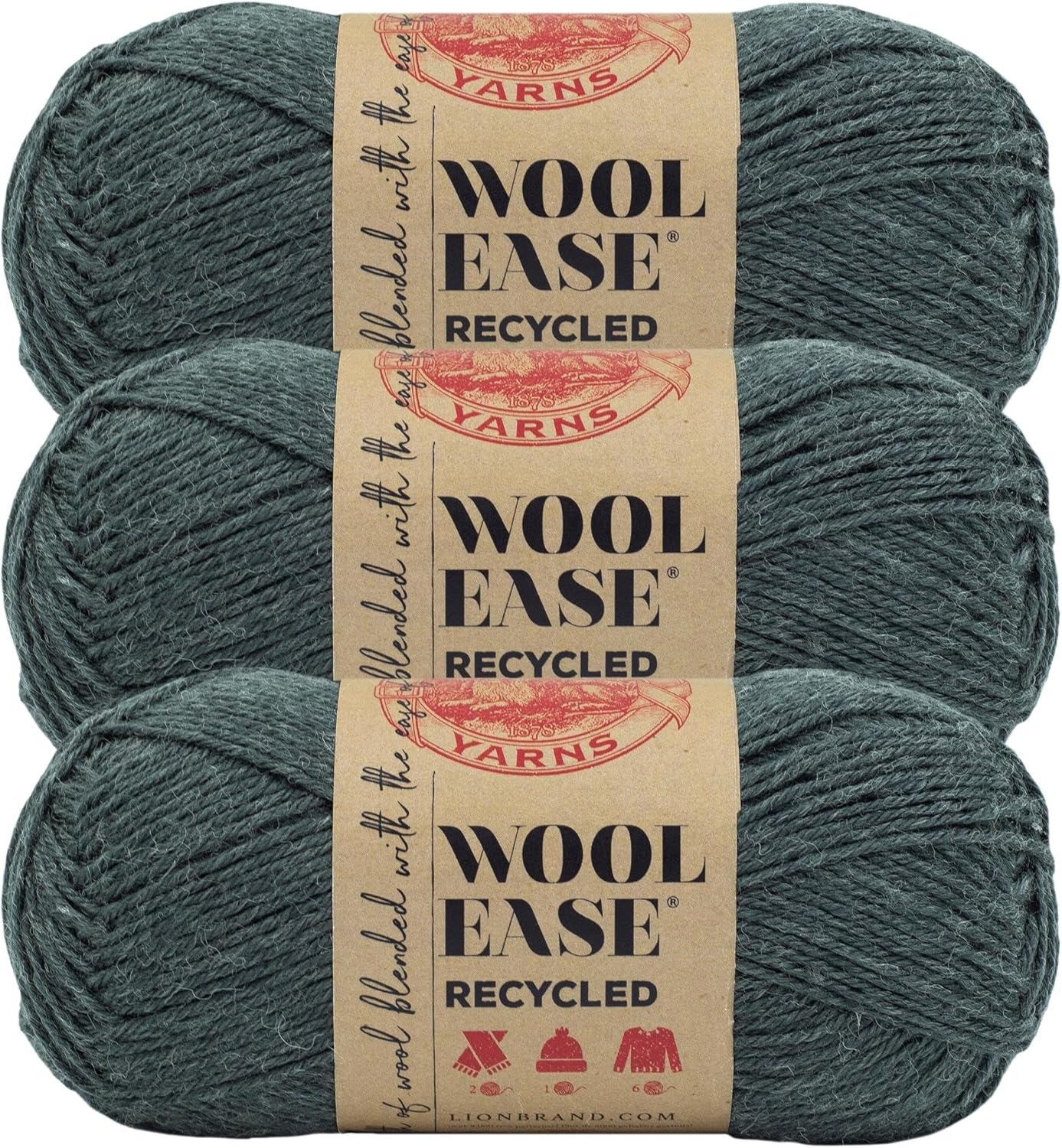 image:imageLion Brand Yarn WoolEase Recycled Light WorstedWeight Yarn for Knitting and Crochet Cream 3 Pack Wool and Acrylic Blend Fiber Perfect for Scarves Hats and Blankets 196 YardsCharcoal