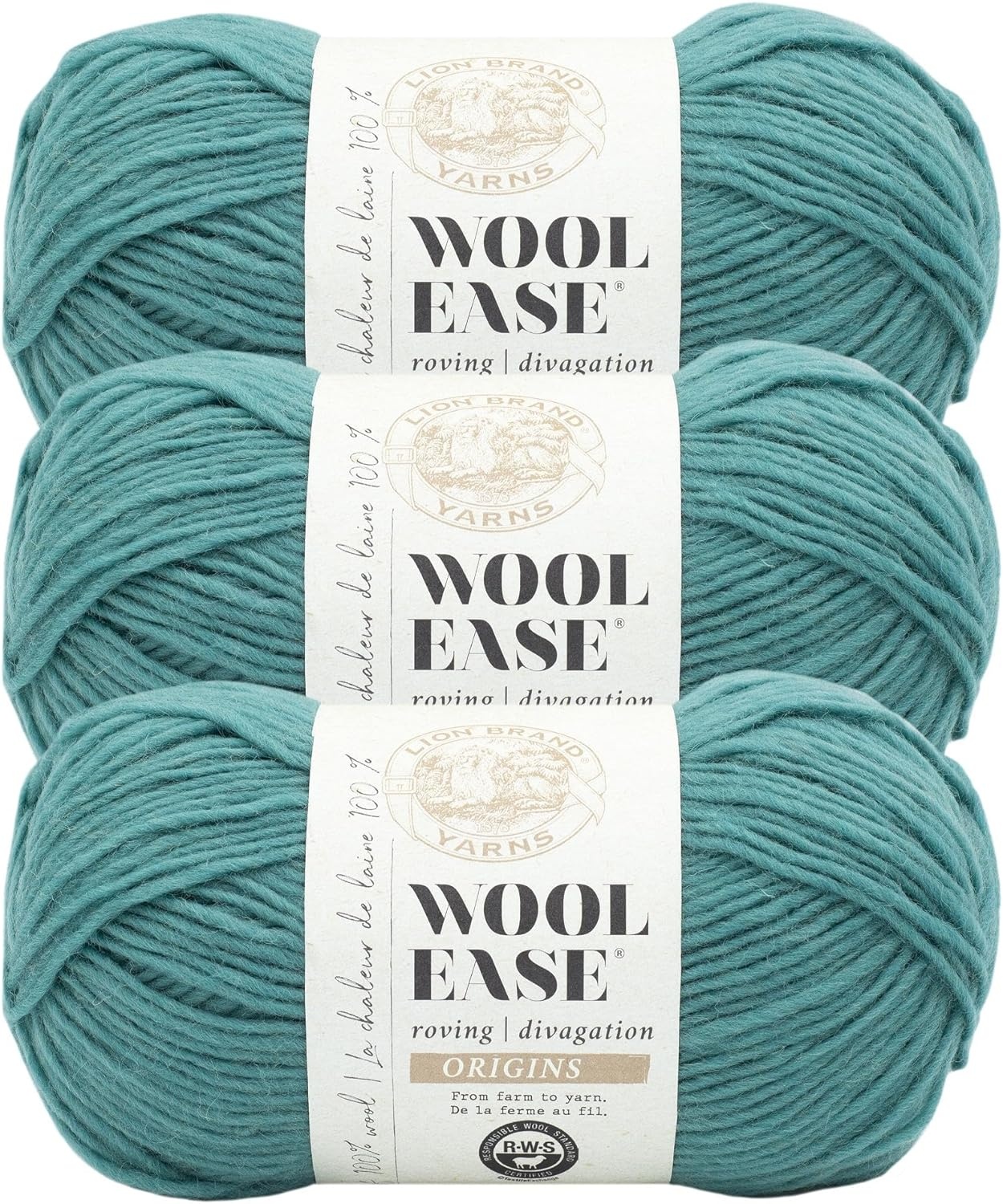 image:imageLion Brand Yarn WoolEase Roving Origins 100 Wool Yarn for Knitting and Crochet Cream 3 PackAqua