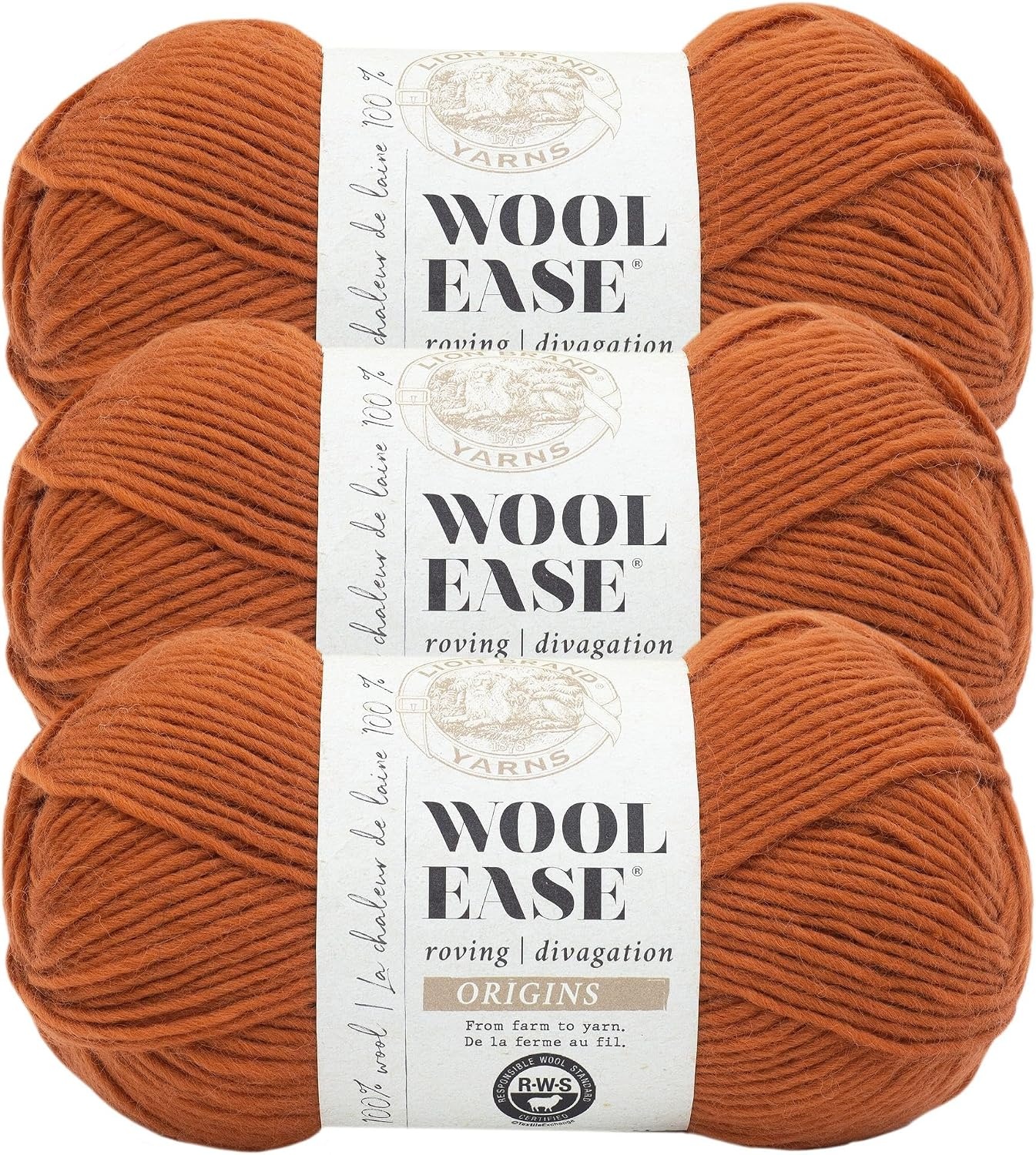 image:imageLion Brand Yarn WoolEase Roving Origins 100 Wool Yarn for Knitting and Crochet Cream 3 PackPumpkin Spice