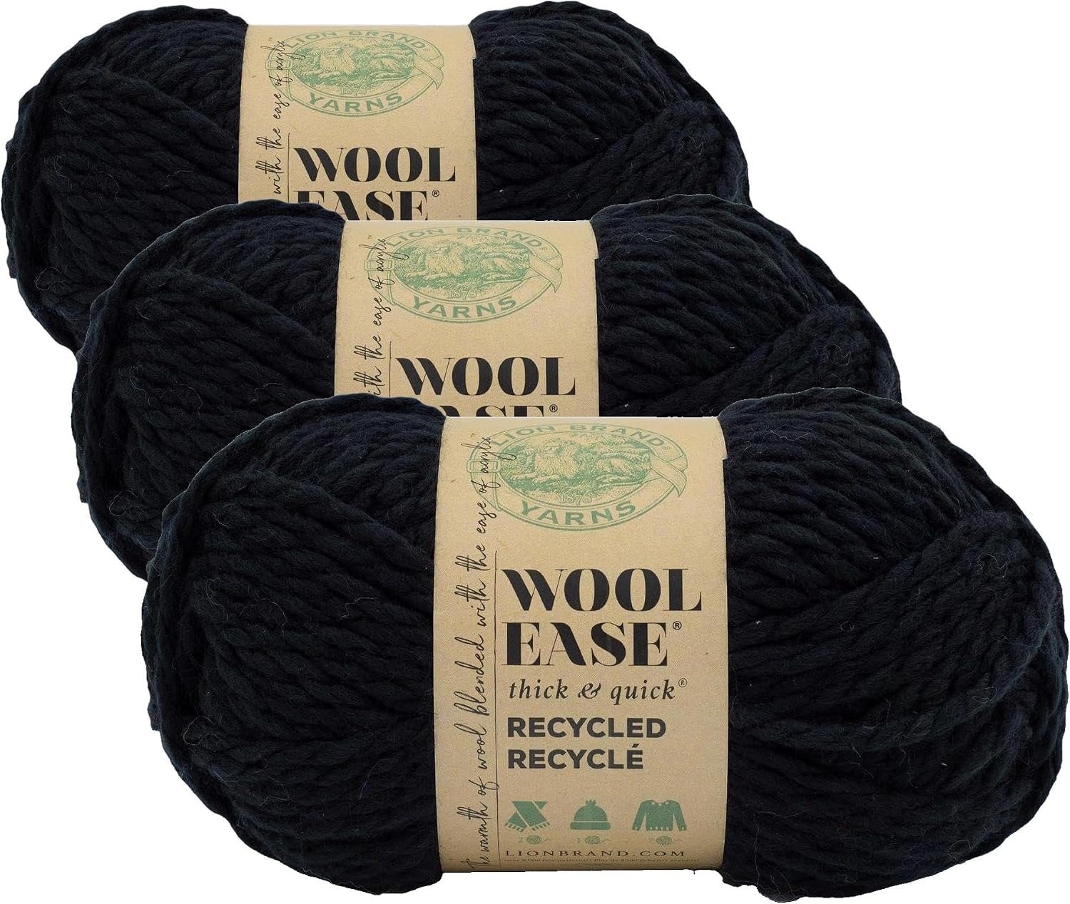 image:imageLion Brand Yarn WoolEase TampQ Recycled Bulky Yarn for Crochet Cream 1 PackBlack