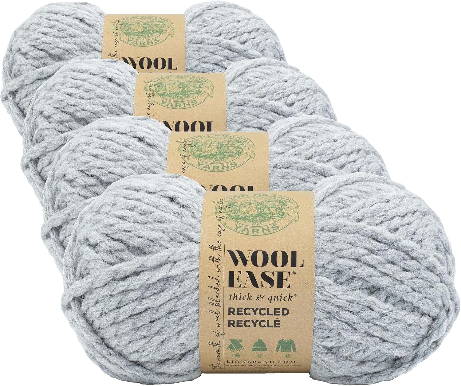 image:imageLion Brand Yarn WoolEase TampQ Recycled Bulky Yarn for Crochet Cream 1 PackGrey
