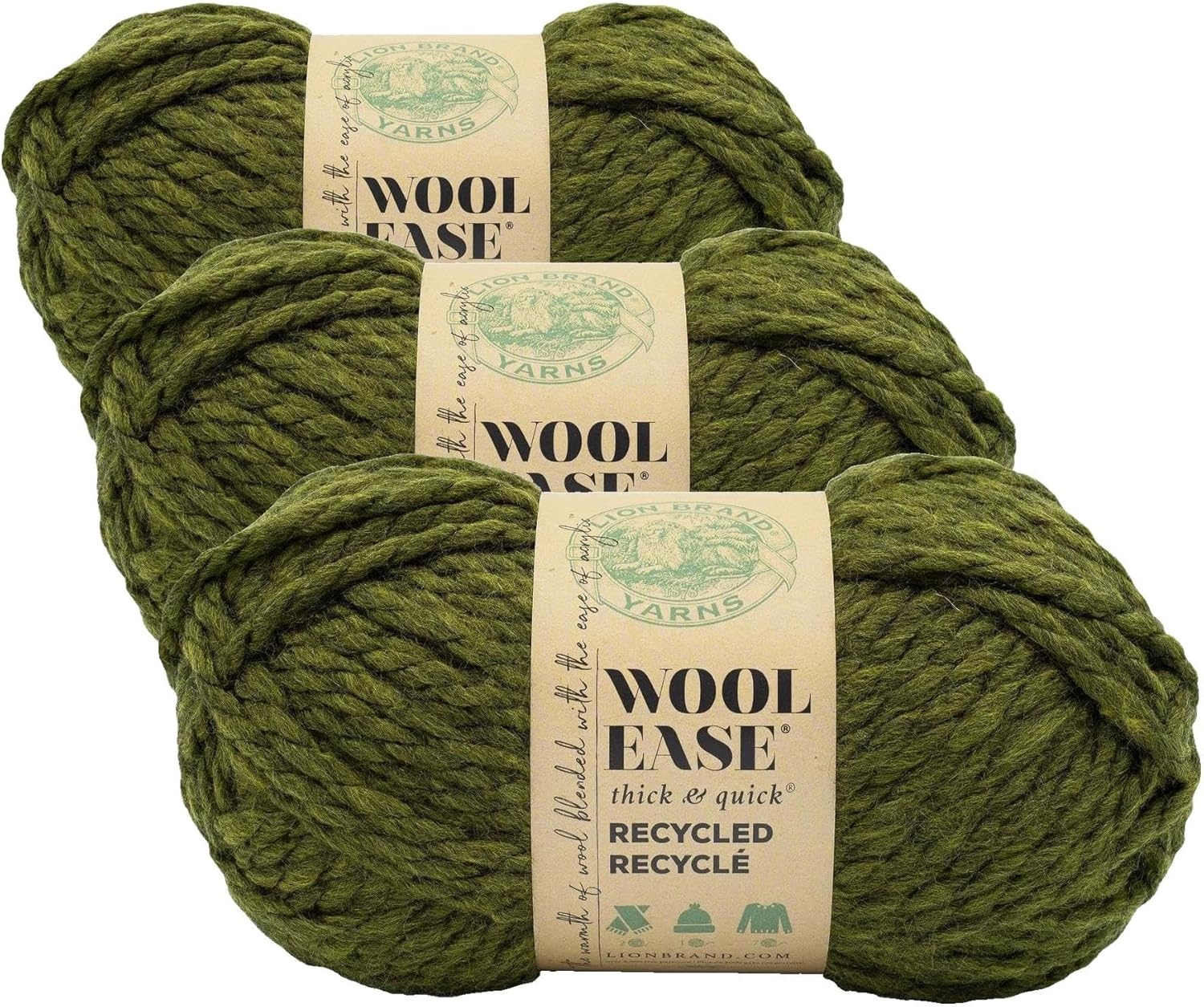 image:imageLion Brand Yarn WoolEase TampQ Recycled Bulky Yarn for Crochet Cream 1 PackOlive
