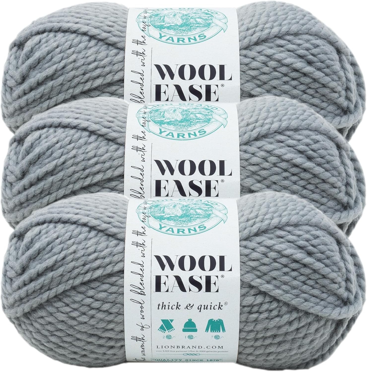 image:imageLion Brand Yarn WoolEase Thick amp Quick Yarn Celebration White 3 Pack Super Bulky Wool Acrylic Blend Fiber for Soft Hats Sweaters Chunky Blankets Yarn for Crochet Knitting Crafts WeavingSlate