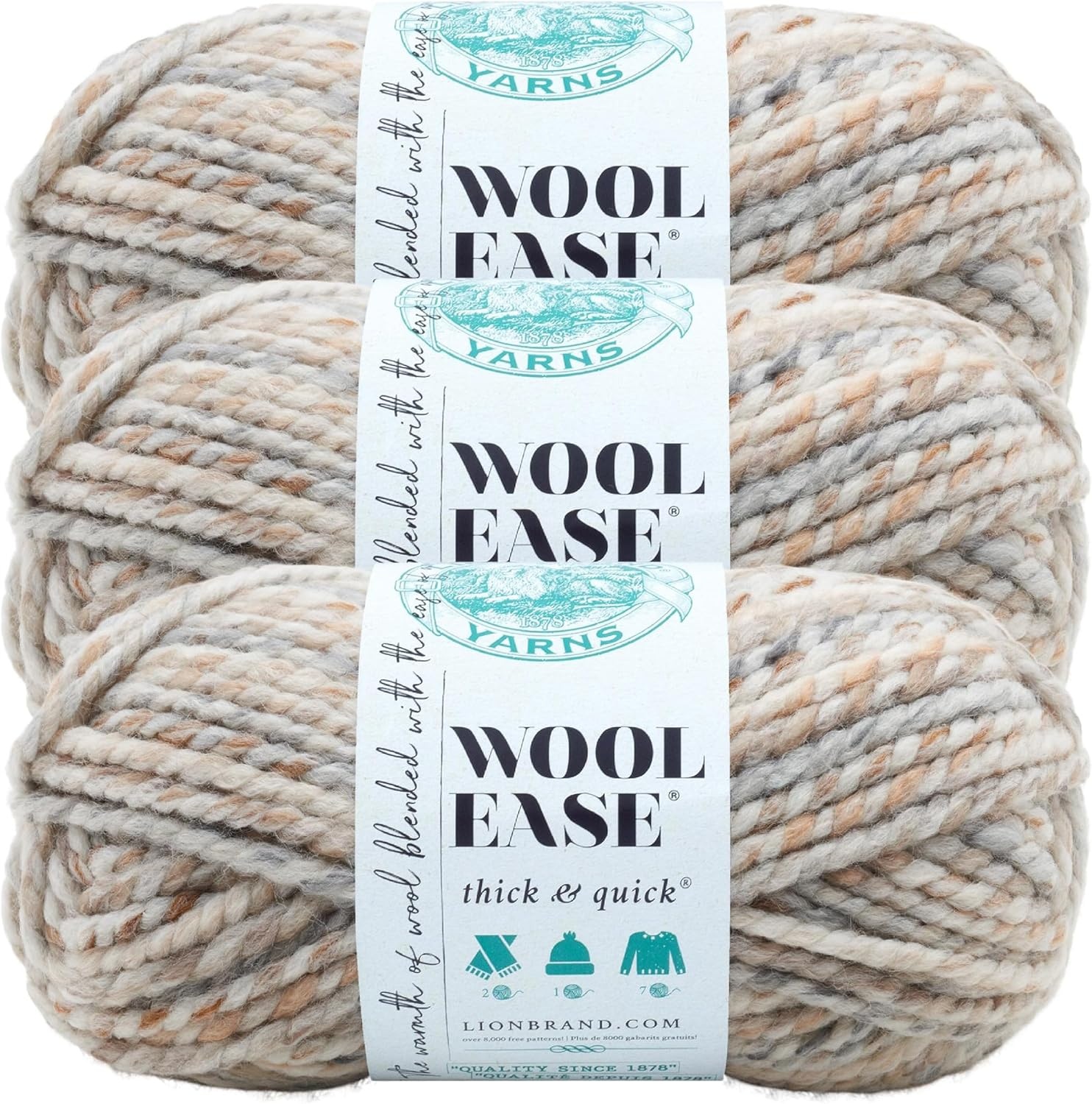 image:imageLion Brand Yarn WoolEase Thick amp Quick Yarn Celebration White 3 Pack Super Bulky Wool Acrylic Blend Fiber for Soft Hats Sweaters Chunky Blankets Yarn for Crochet Knitting Crafts WeavingFossil