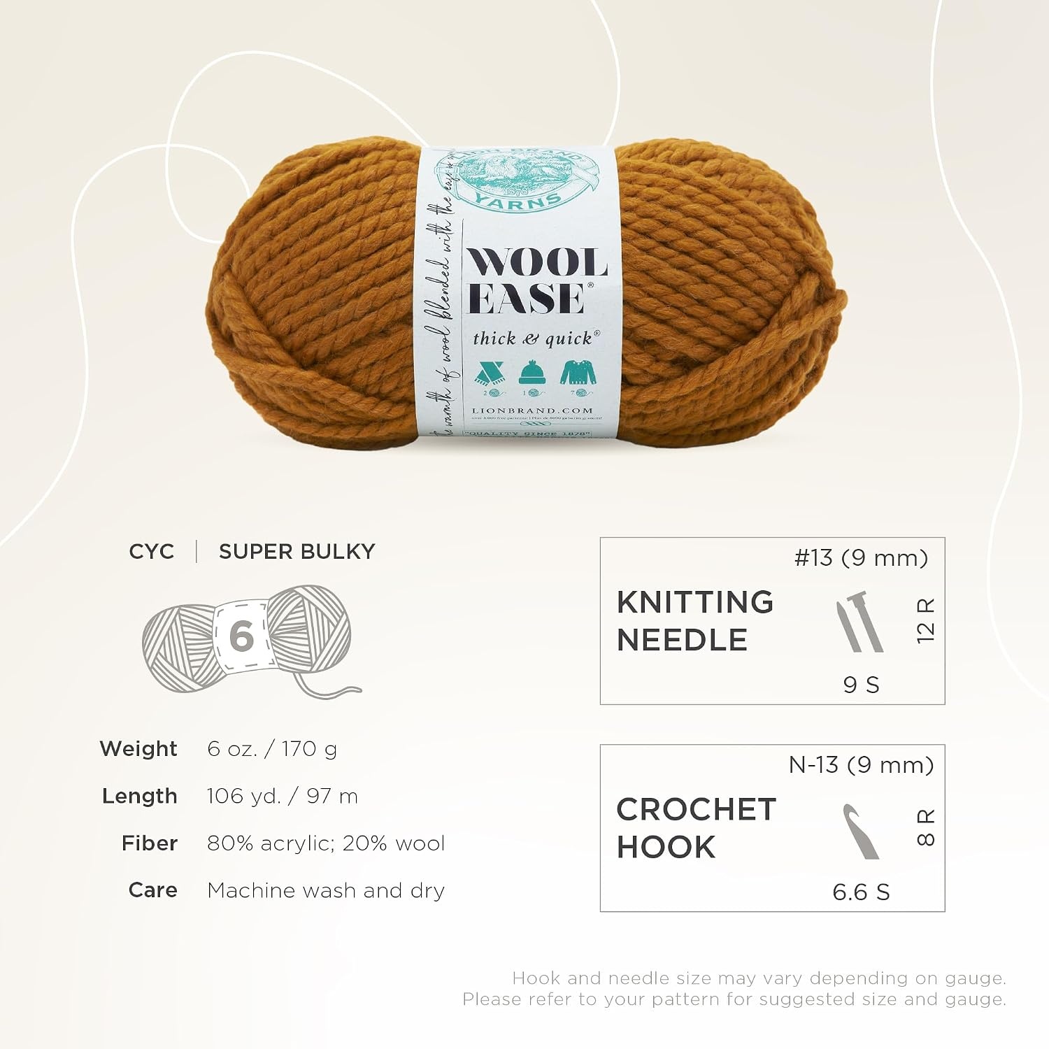 image:imageLion Brand Yarn WoolEase Thick amp Quick Yarn Celebration White 3 Pack Super Bulky Wool Acrylic Blend Fiber for Soft Hats Sweaters Chunky Blankets Yarn for Crochet Knitting Crafts WeavingButterscotch