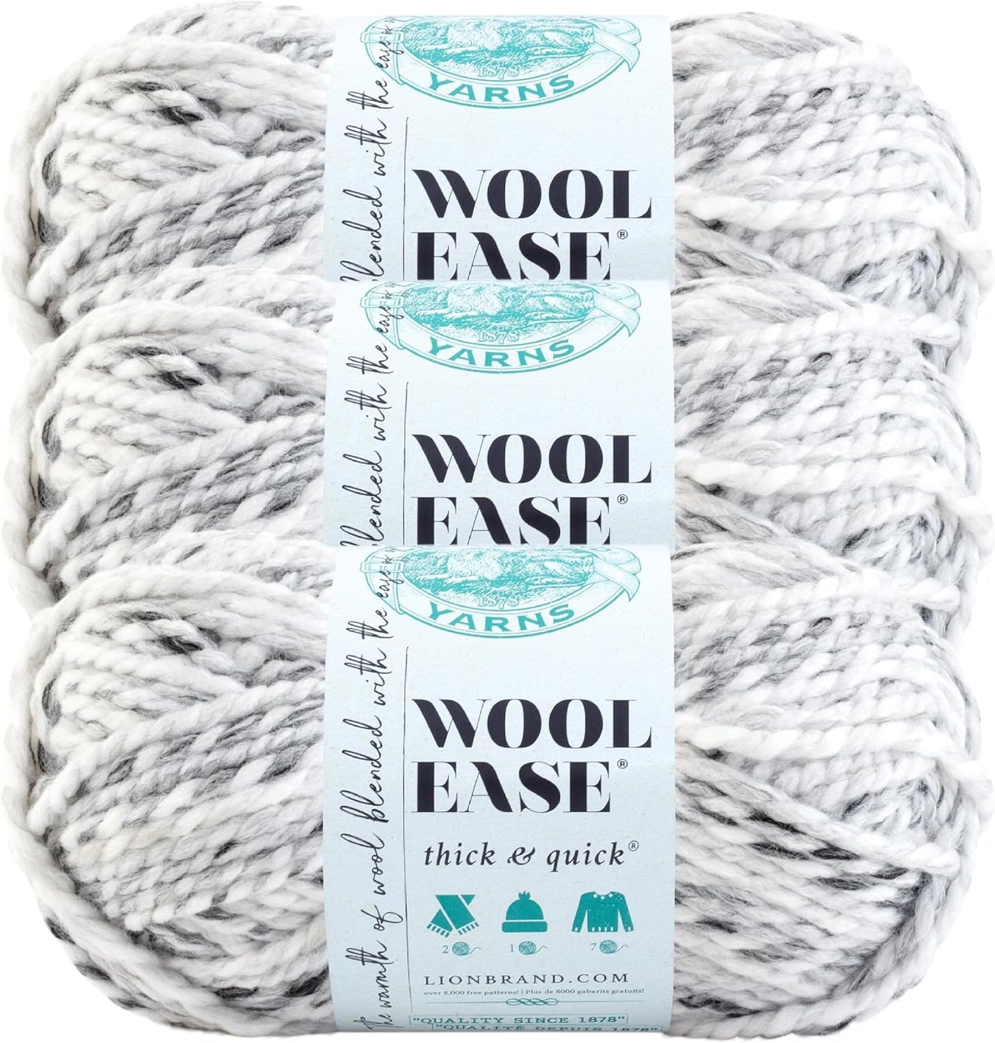image:imageLion Brand Yarn WoolEase Thick amp Quick Yarn Celebration White 3 Pack Super Bulky Wool Acrylic Blend Fiber for Soft Hats Sweaters Chunky Blankets Yarn for Crochet Knitting Crafts WeavingMarble
