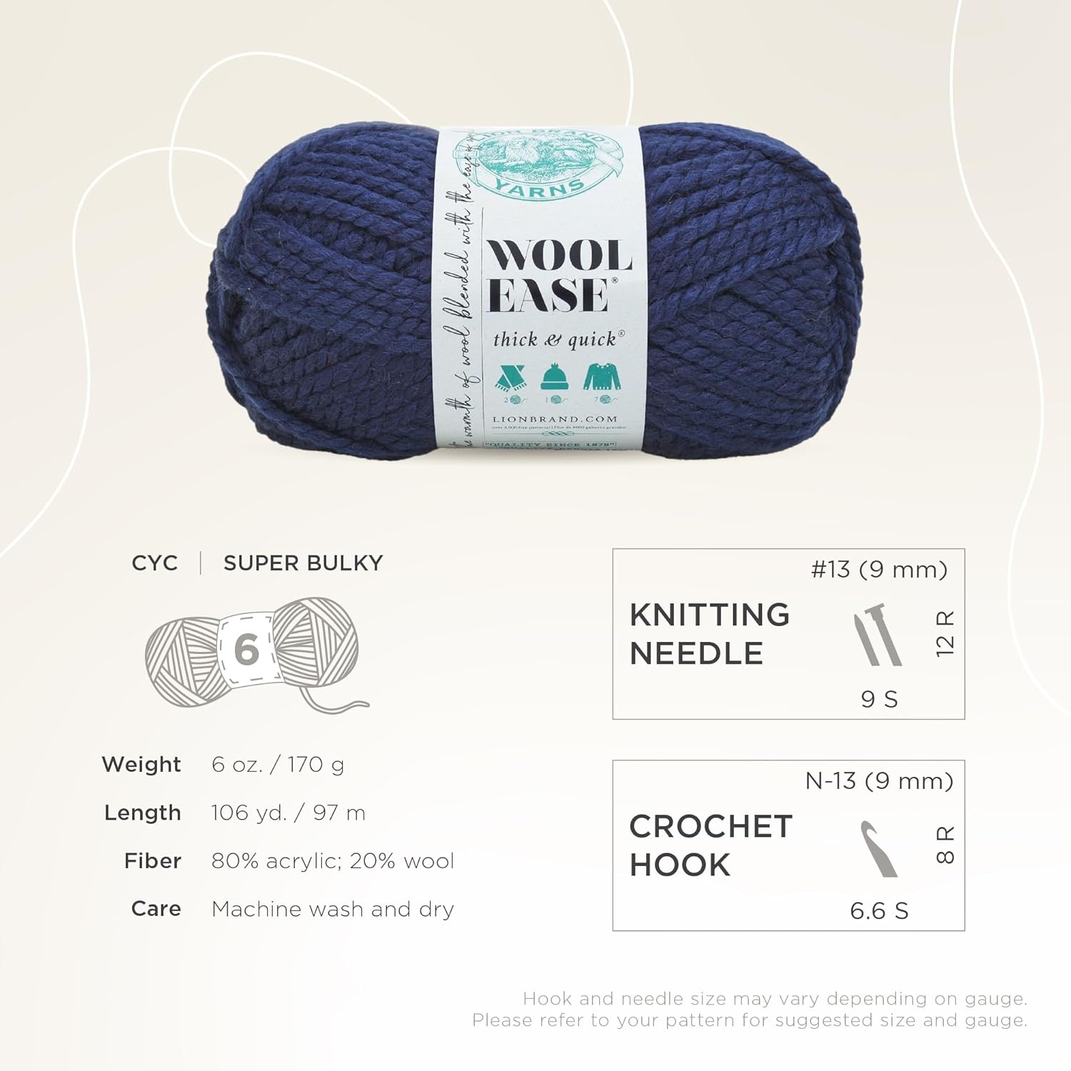image:imageLion Brand Yarn WoolEase Thick amp Quick Yarn Celebration White 3 Pack Super Bulky Wool Acrylic Blend Fiber for Soft Hats Sweaters Chunky Blankets Yarn for Crochet Knitting Crafts WeavingNavy