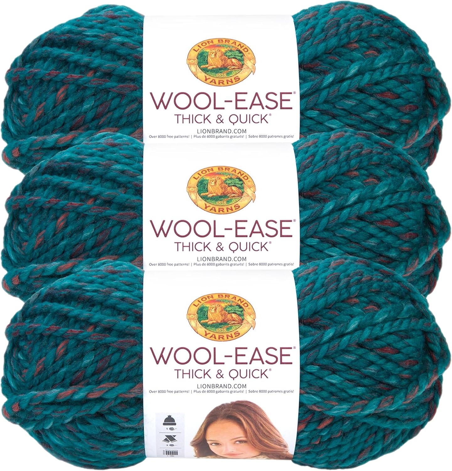 image:imageLion Brand Yarn WoolEase Thick amp Quick Yarn Celebration White 3 Pack Super Bulky Wool Acrylic Blend Fiber for Soft Hats Sweaters Chunky Blankets Yarn for Crochet Knitting Crafts WeavingDeep Lagoon