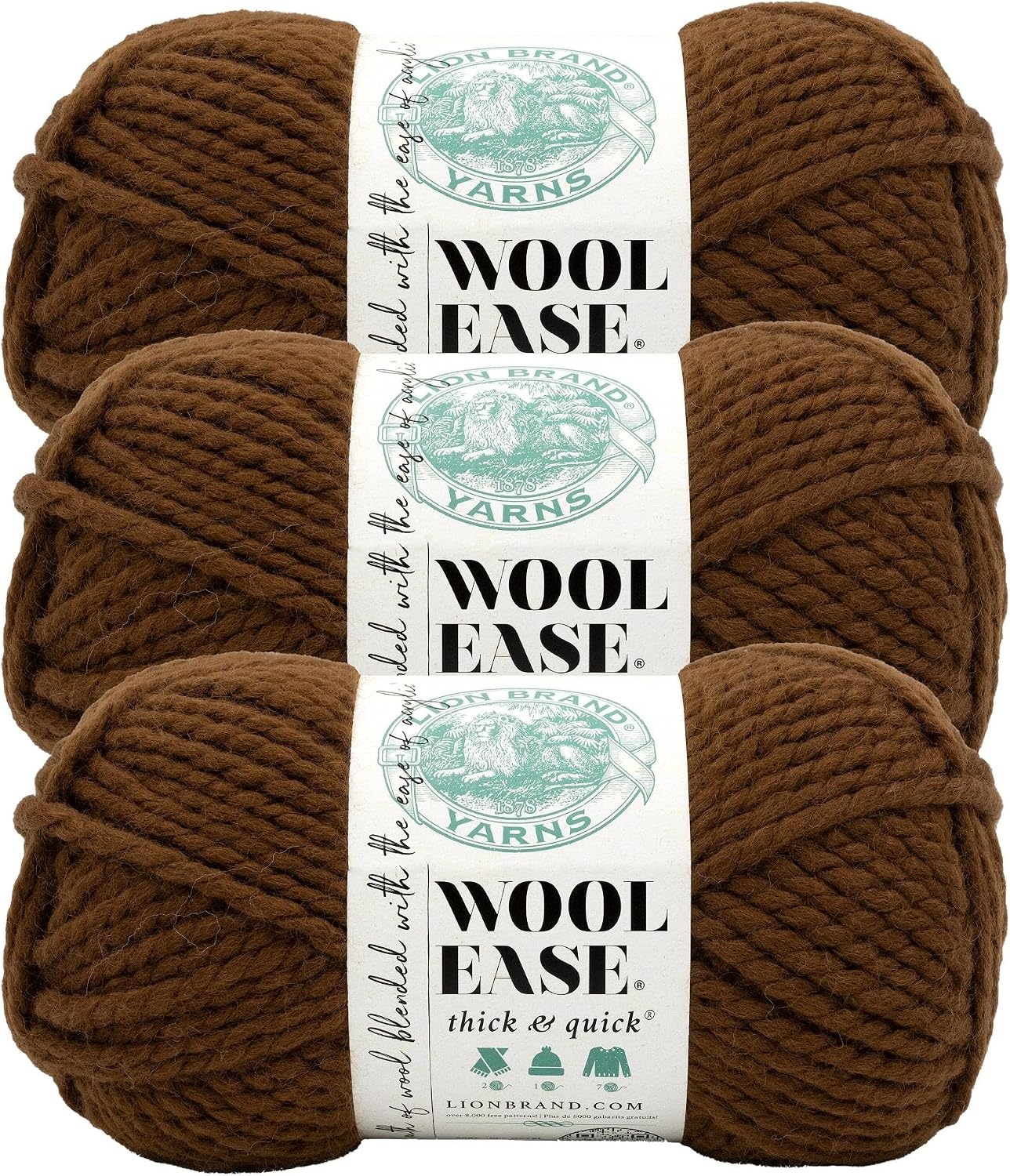 image:imageLion Brand Yarn WoolEase Thick amp Quick Yarn Celebration White 3 Pack Super Bulky Wool Acrylic Blend Fiber for Soft Hats Sweaters Chunky Blankets Yarn for Crochet Knitting Crafts WeavingGingerbread