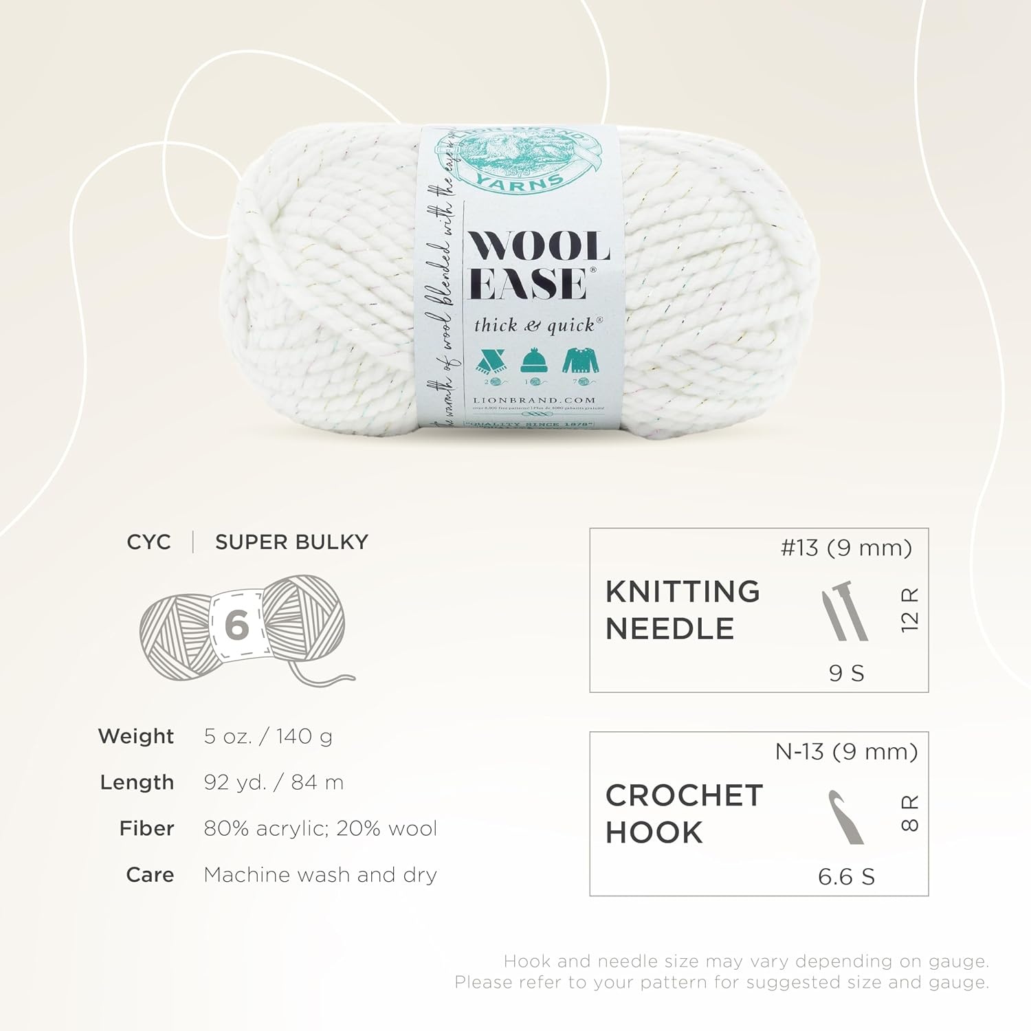 image:imageLion Brand Yarn WoolEase Thick amp Quick Yarn Celebration White 3 Pack Super Bulky Wool Acrylic Blend Fiber for Soft Hats Sweaters Chunky Blankets Yarn for Crochet Knitting Crafts WeavingCelebration