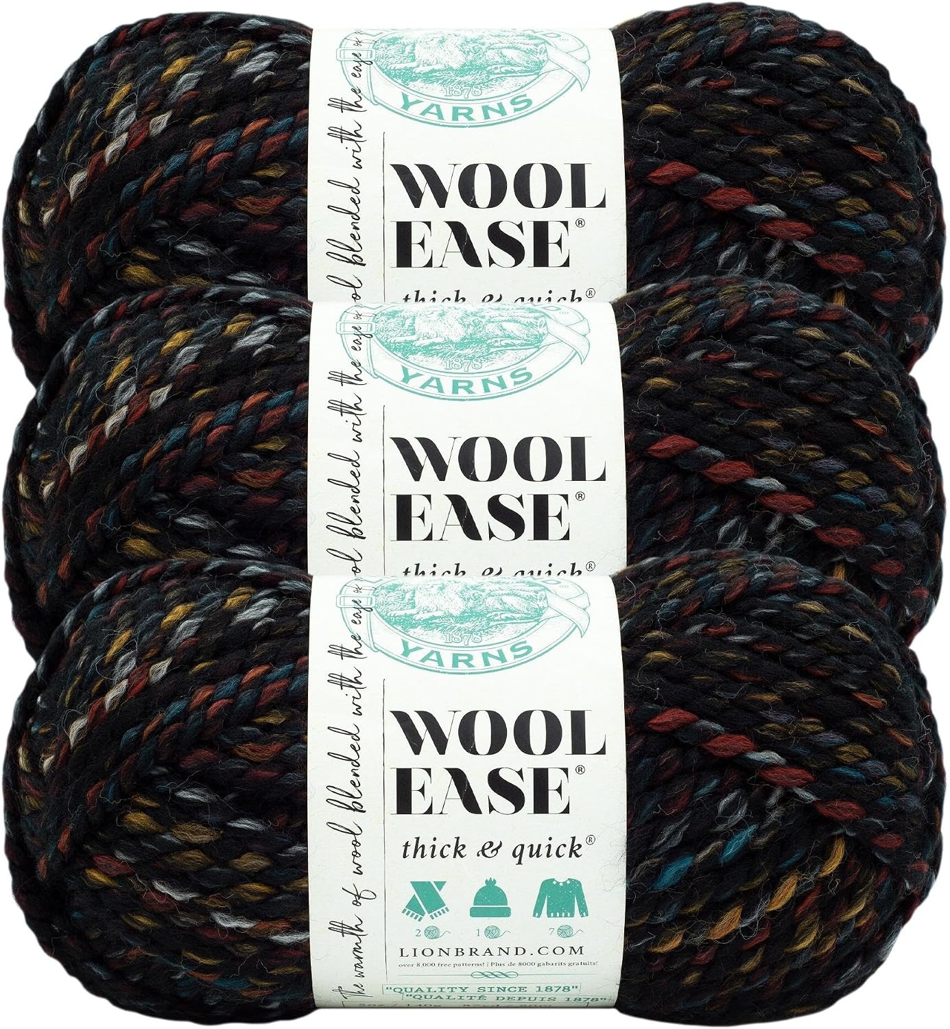 image:imageLion Brand Yarn WoolEase Thick amp Quick Yarn Celebration White 3 Pack Super Bulky Wool Acrylic Blend Fiber for Soft Hats Sweaters Chunky Blankets Yarn for Crochet Knitting Crafts WeavingOil Slick