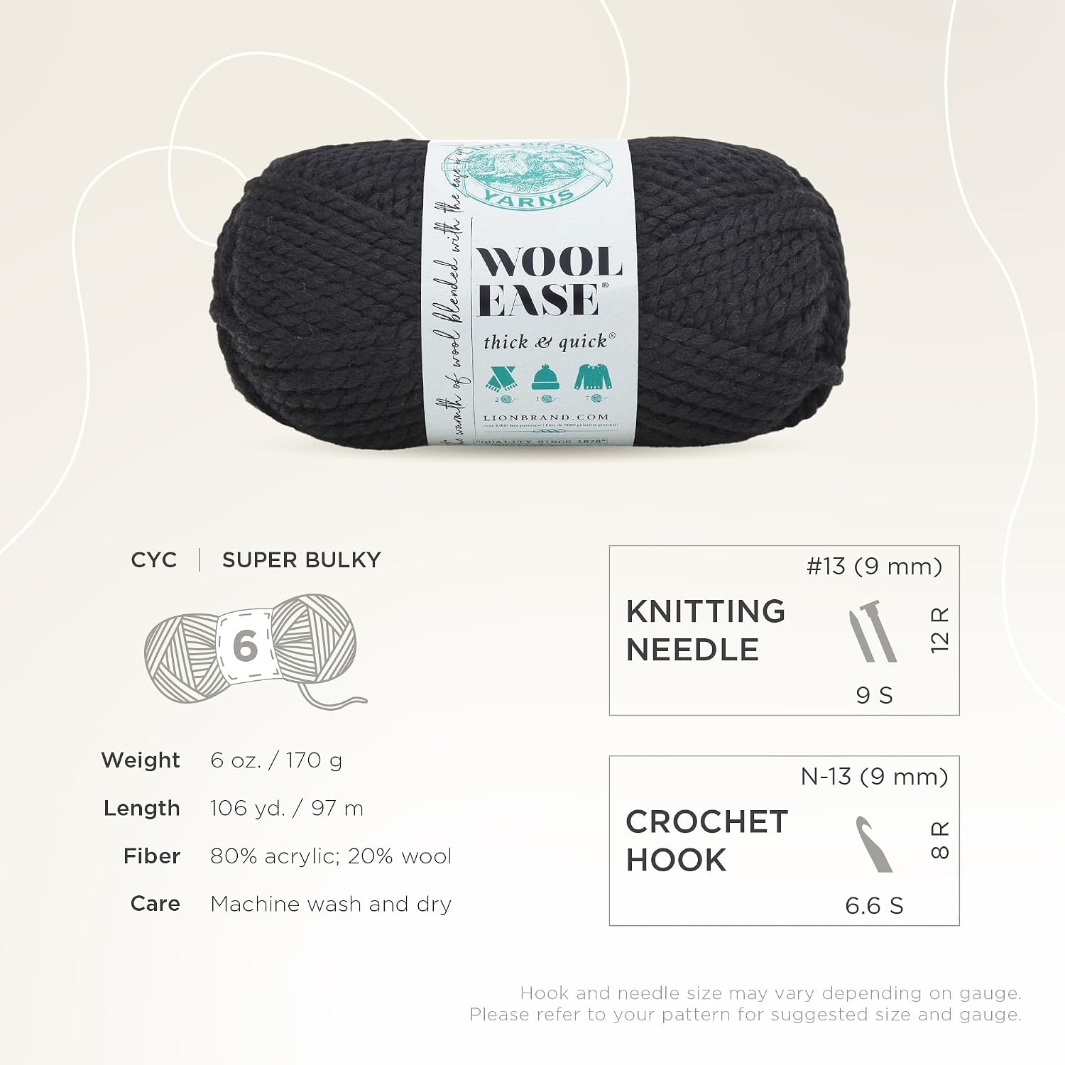 image:imageLion Brand Yarn WoolEase Thick amp Quick Yarn Celebration White 3 Pack Super Bulky Wool Acrylic Blend Fiber for Soft Hats Sweaters Chunky Blankets Yarn for Crochet Knitting Crafts WeavingBlack