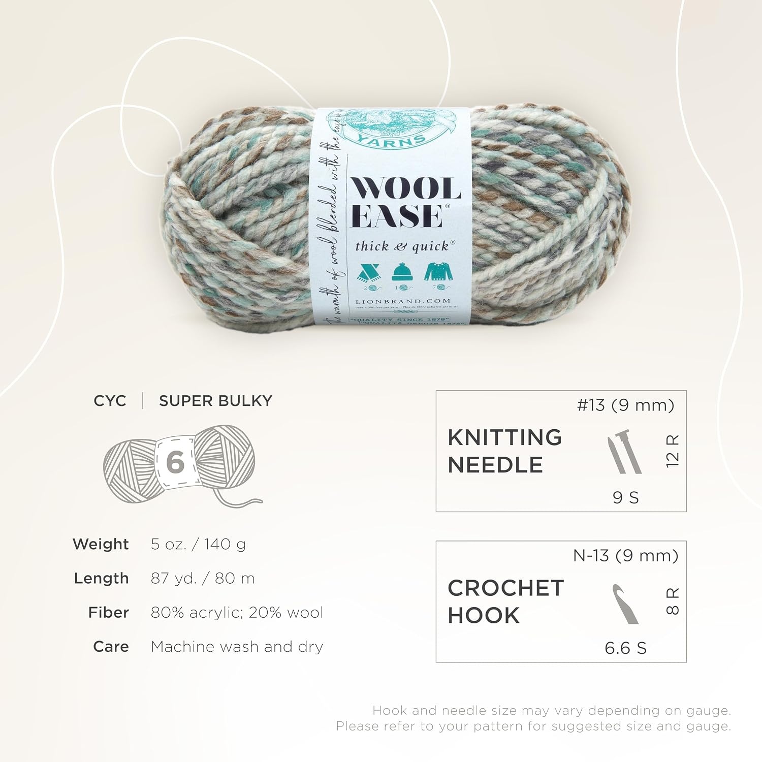 image:imageLion Brand Yarn WoolEase Thick amp Quick Yarn Celebration White 3 Pack Super Bulky Wool Acrylic Blend Fiber for Soft Hats Sweaters Chunky Blankets Yarn for Crochet Knitting Crafts WeavingSeaglass