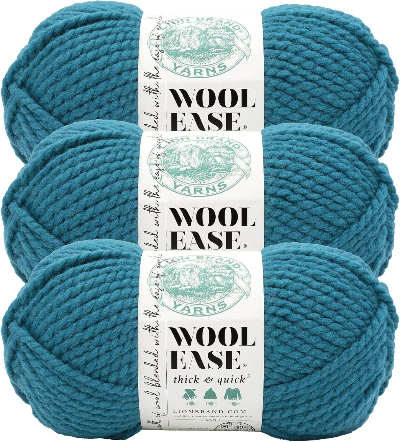 image:imageLion Brand Yarn WoolEase Thick amp Quick Yarn Celebration White 3 Pack Super Bulky Wool Acrylic Blend Fiber for Soft Hats Sweaters Chunky Blankets Yarn for Crochet Knitting Crafts WeavingMarine
