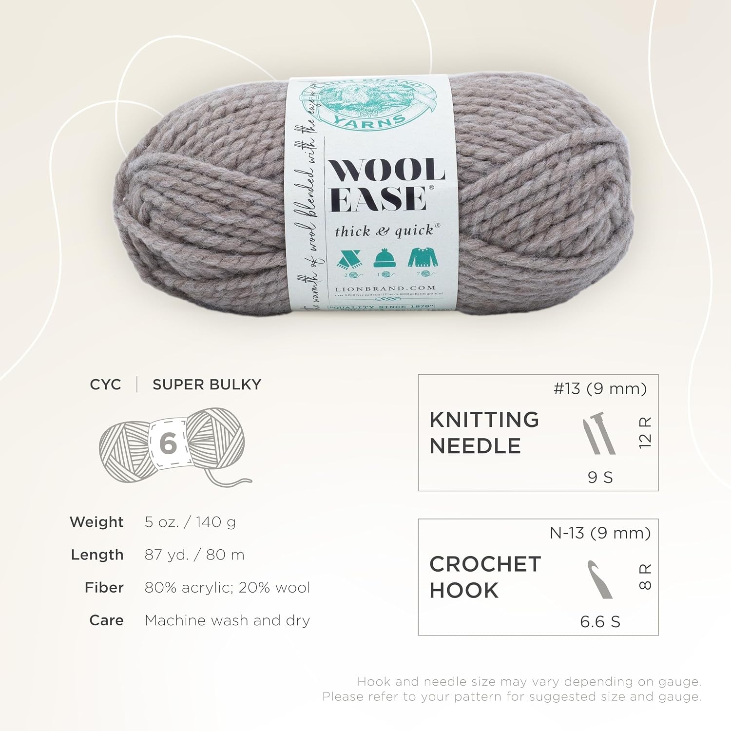 image:imageLion Brand Yarn WoolEase Thick amp Quick Yarn Celebration White 3 Pack Super Bulky Wool Acrylic Blend Fiber for Soft Hats Sweaters Chunky Blankets Yarn for Crochet Knitting Crafts WeavingDriftwood
