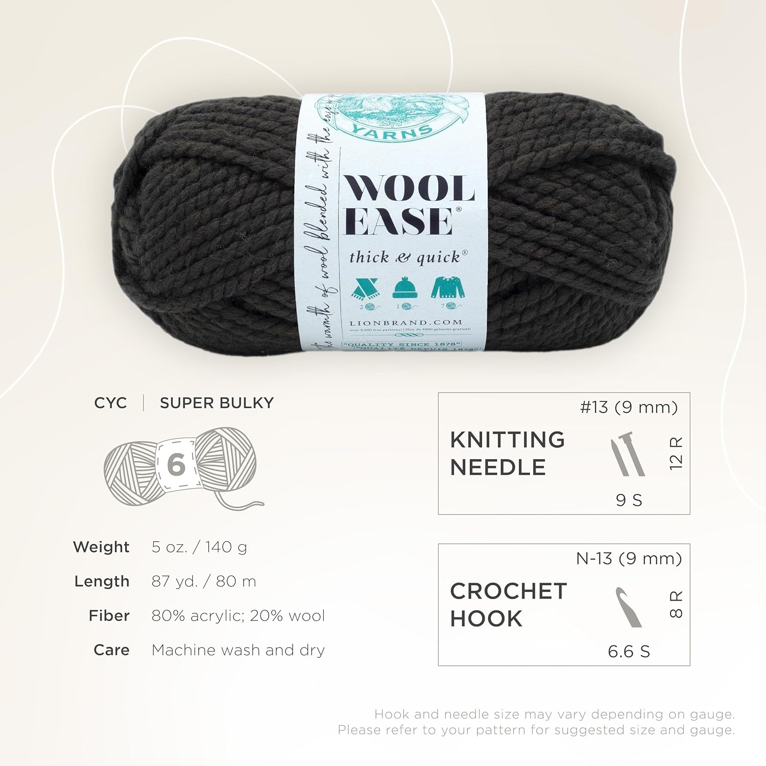 image:imageLion Brand Yarn WoolEase Thick amp Quick Yarn Celebration White 3 Pack Super Bulky Wool Acrylic Blend Fiber for Soft Hats Sweaters Chunky Blankets Yarn for Crochet Knitting Crafts WeavingBlack Walnut