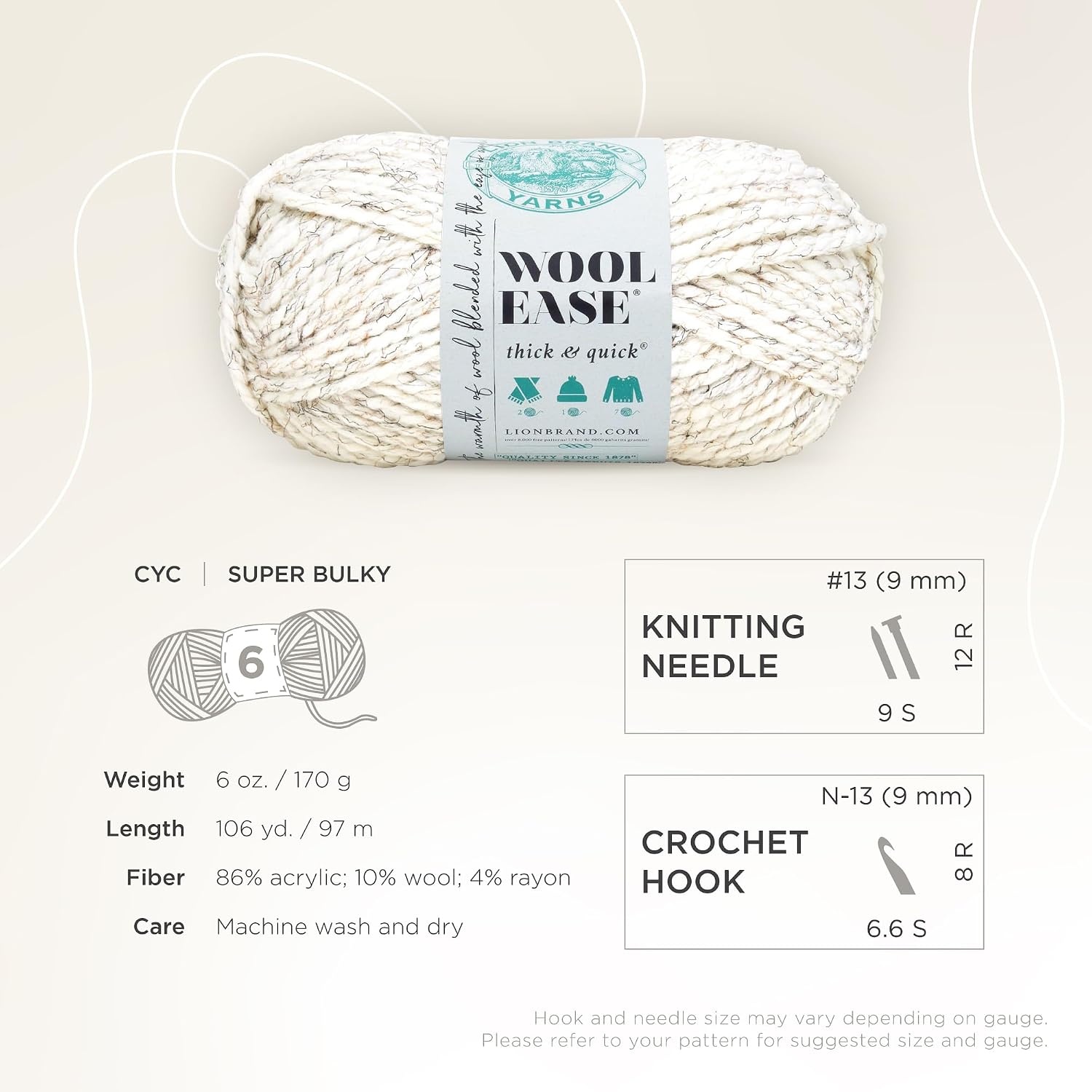 image:imageLion Brand Yarn WoolEase Thick amp Quick Yarn Celebration White 3 Pack Super Bulky Wool Acrylic Blend Fiber for Soft Hats Sweaters Chunky Blankets Yarn for Crochet Knitting Crafts WeavingWheat