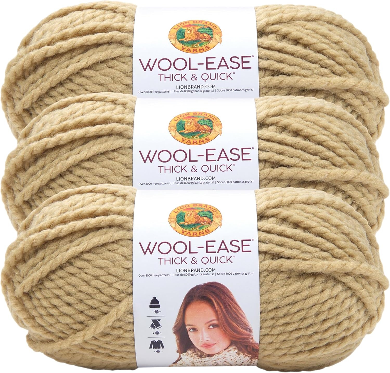 image:imageLion Brand Yarn WoolEase Thick amp Quick Yarn Celebration White 3 Pack Super Bulky Wool Acrylic Blend Fiber for Soft Hats Sweaters Chunky Blankets Yarn for Crochet Knitting Crafts WeavingPeanut