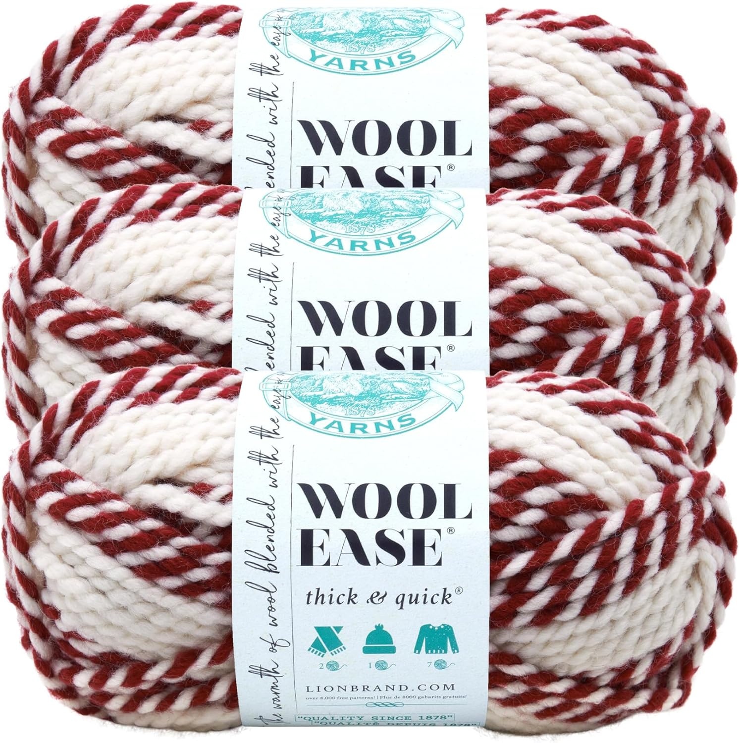 image:imageLion Brand Yarn WoolEase Thick amp Quick Yarn Celebration White 3 Pack Super Bulky Wool Acrylic Blend Fiber for Soft Hats Sweaters Chunky Blankets Yarn for Crochet Knitting Crafts WeavingRed Beacon