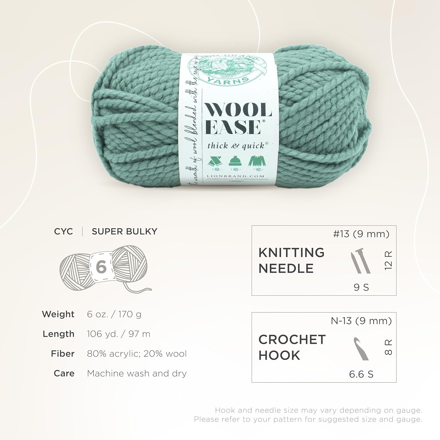image:imageLion Brand Yarn WoolEase Thick amp Quick Yarn Celebration White 3 Pack Super Bulky Wool Acrylic Blend Fiber for Soft Hats Sweaters Chunky Blankets Yarn for Crochet Knitting Crafts WeavingSucculent