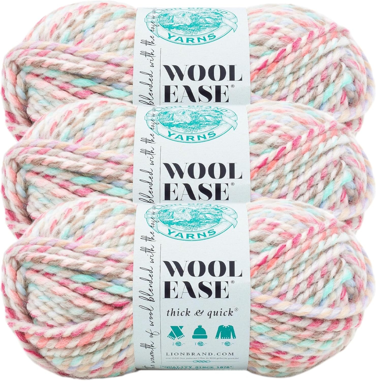 image:imageLion Brand Yarn WoolEase Thick amp Quick Yarn Celebration White 3 Pack Super Bulky Wool Acrylic Blend Fiber for Soft Hats Sweaters Chunky Blankets Yarn for Crochet Knitting Crafts WeavingCarousel