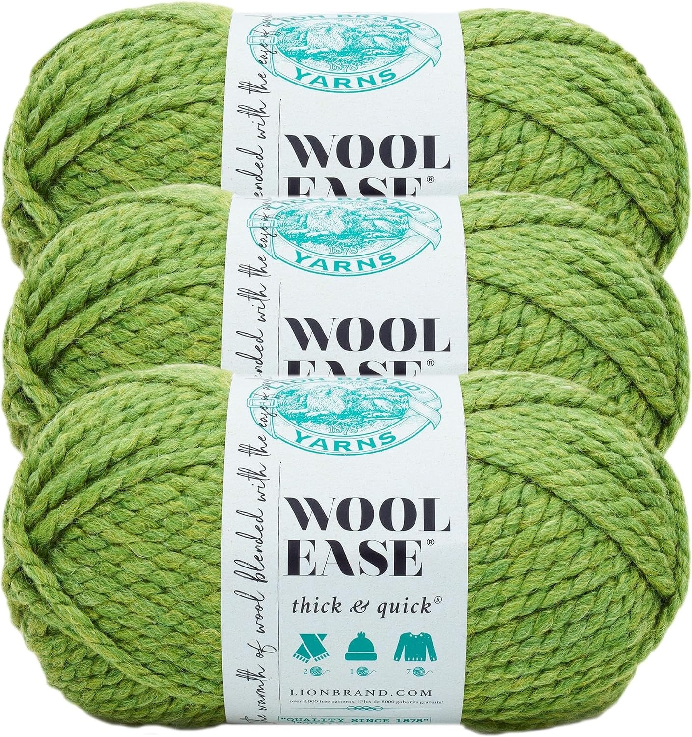 image:imageLion Brand Yarn WoolEase Thick amp Quick Yarn Celebration White 3 Pack Super Bulky Wool Acrylic Blend Fiber for Soft Hats Sweaters Chunky Blankets Yarn for Crochet Knitting Crafts WeavingGrass