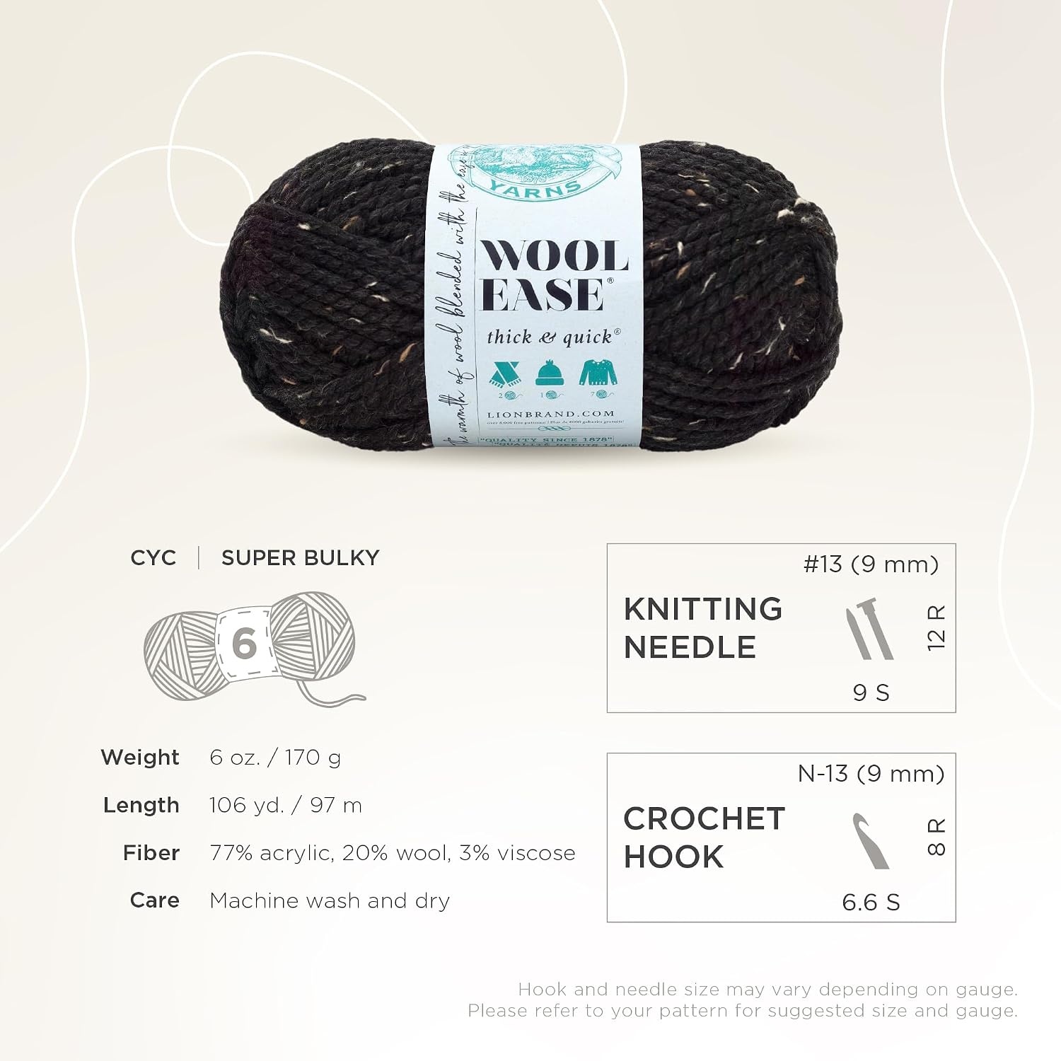 image:imageLion Brand Yarn WoolEase Thick amp Quick Yarn Celebration White 3 Pack Super Bulky Wool Acrylic Blend Fiber for Soft Hats Sweaters Chunky Blankets Yarn for Crochet Knitting Crafts WeavingObsidian