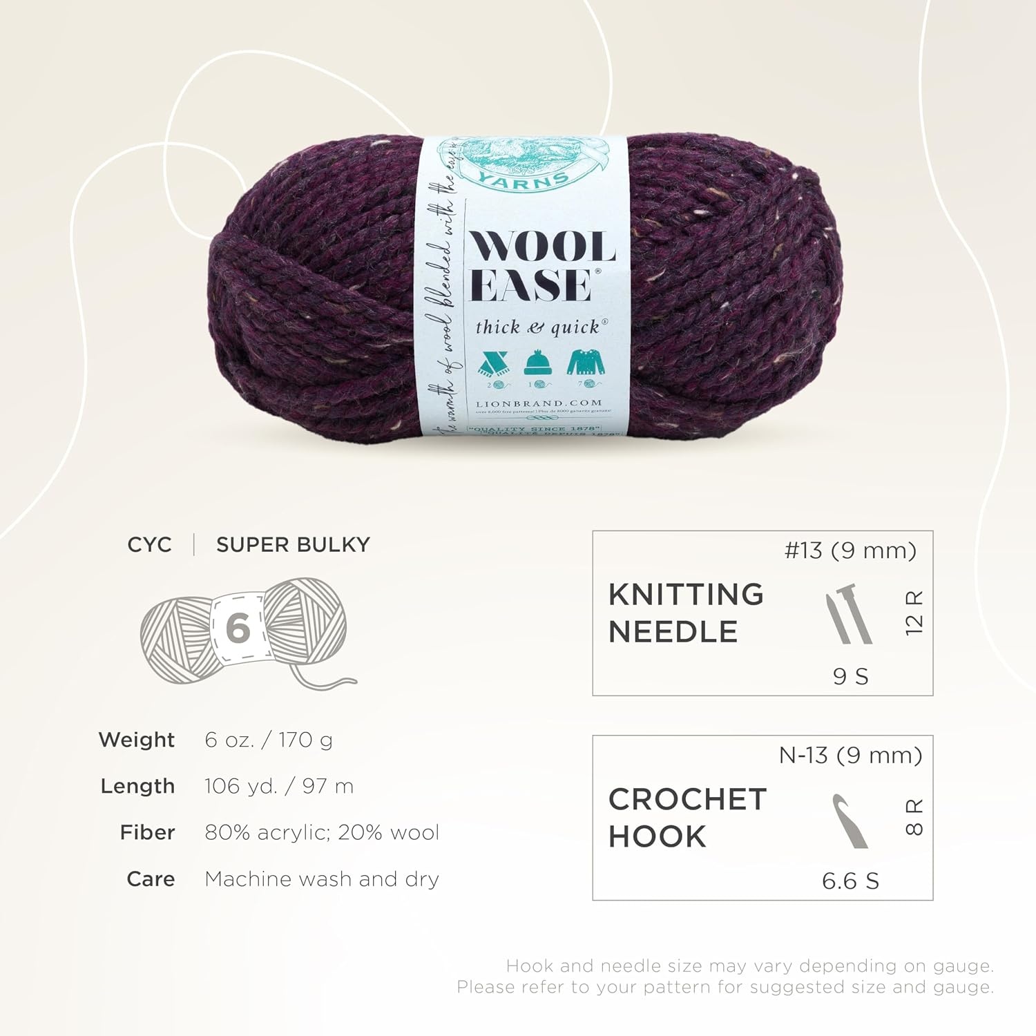 image:imageLion Brand Yarn WoolEase Thick amp Quick Yarn Celebration White 3 Pack Super Bulky Wool Acrylic Blend Fiber for Soft Hats Sweaters Chunky Blankets Yarn for Crochet Knitting Crafts WeavingRaisin