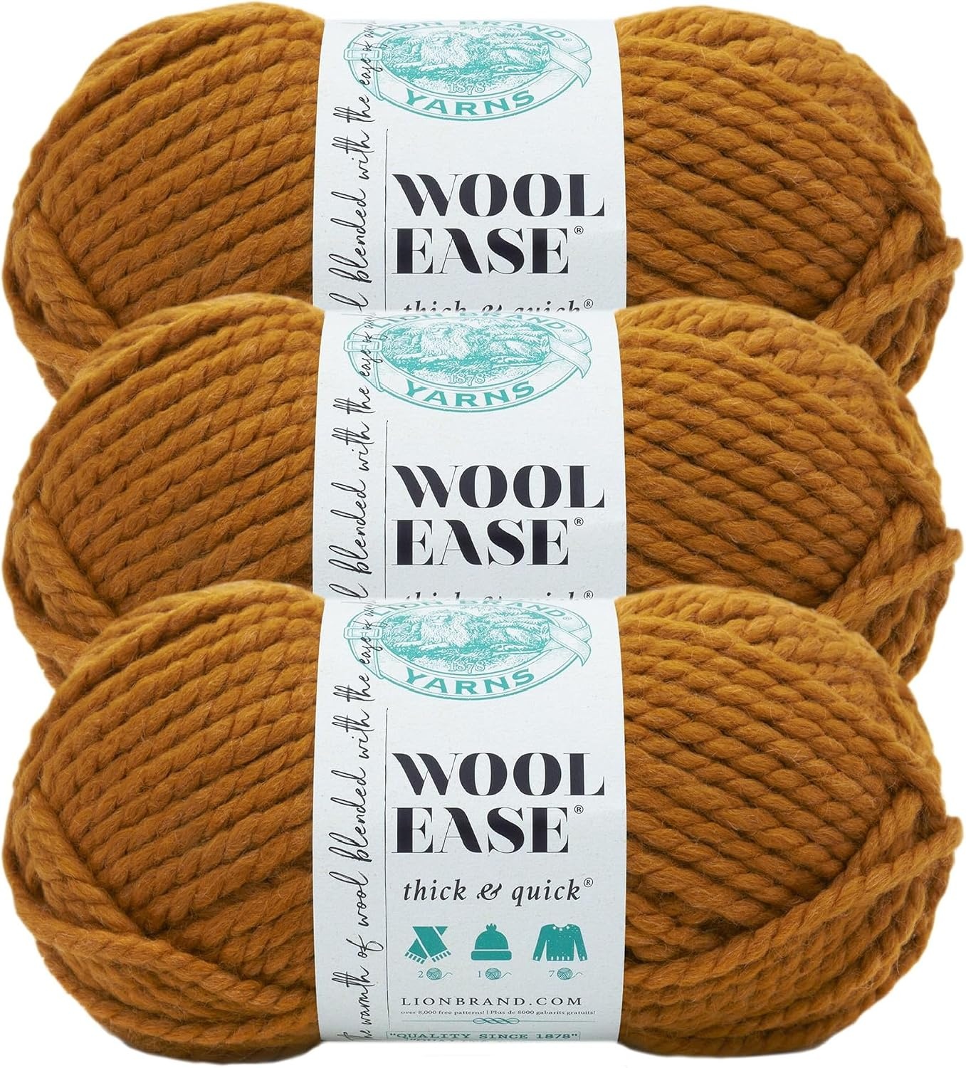image:imageLion Brand Yarn WoolEase Thick amp Quick Yarn Celebration White 3 Pack Super Bulky Wool Acrylic Blend Fiber for Soft Hats Sweaters Chunky Blankets Yarn for Crochet Knitting Crafts WeavingButterscotch