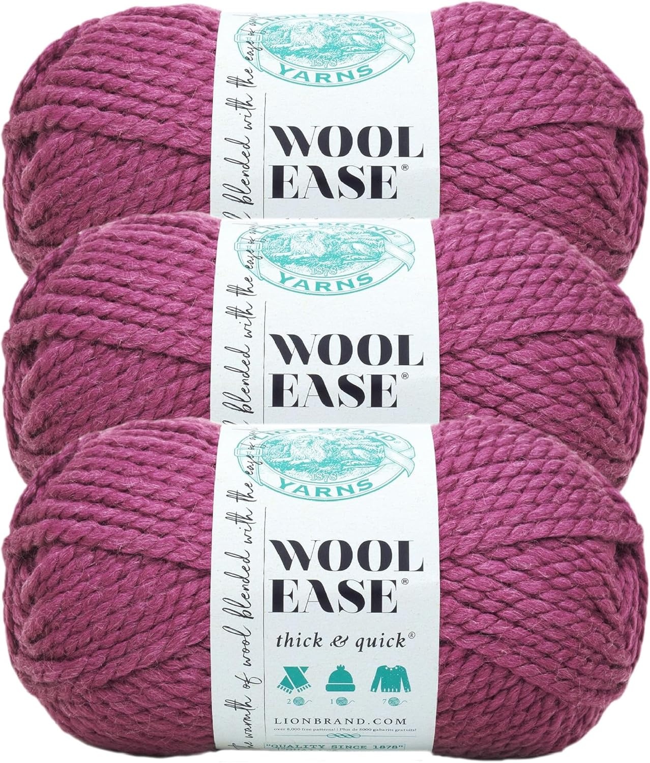 image:imageLion Brand Yarn WoolEase Thick amp Quick Yarn Celebration White 3 Pack Super Bulky Wool Acrylic Blend Fiber for Soft Hats Sweaters Chunky Blankets Yarn for Crochet Knitting Crafts WeavingFig