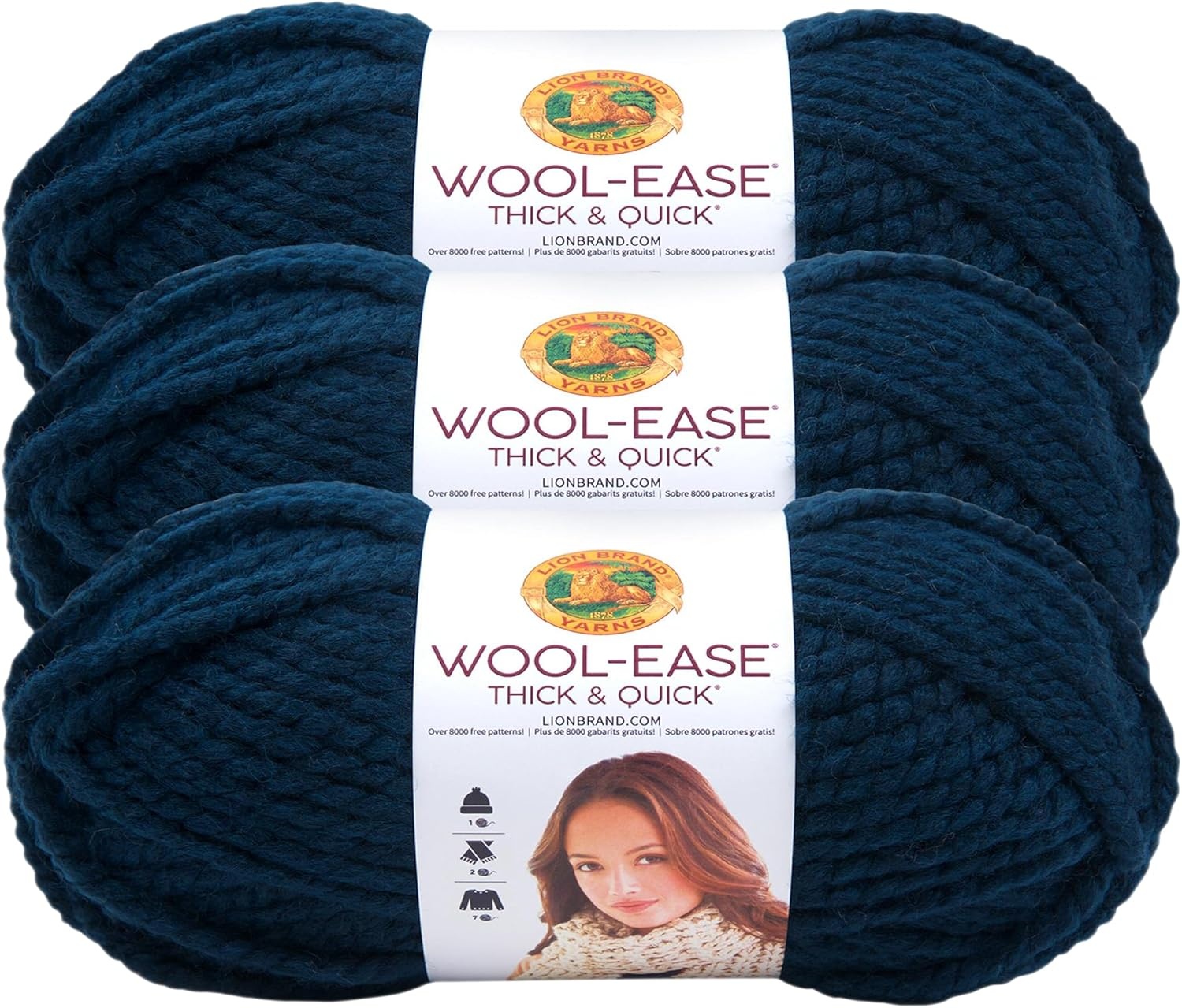 image:imageLion Brand Yarn WoolEase Thick amp Quick Yarn Celebration White 3 Pack Super Bulky Wool Acrylic Blend Fiber for Soft Hats Sweaters Chunky Blankets Yarn for Crochet Knitting Crafts WeavingPetrol Blue