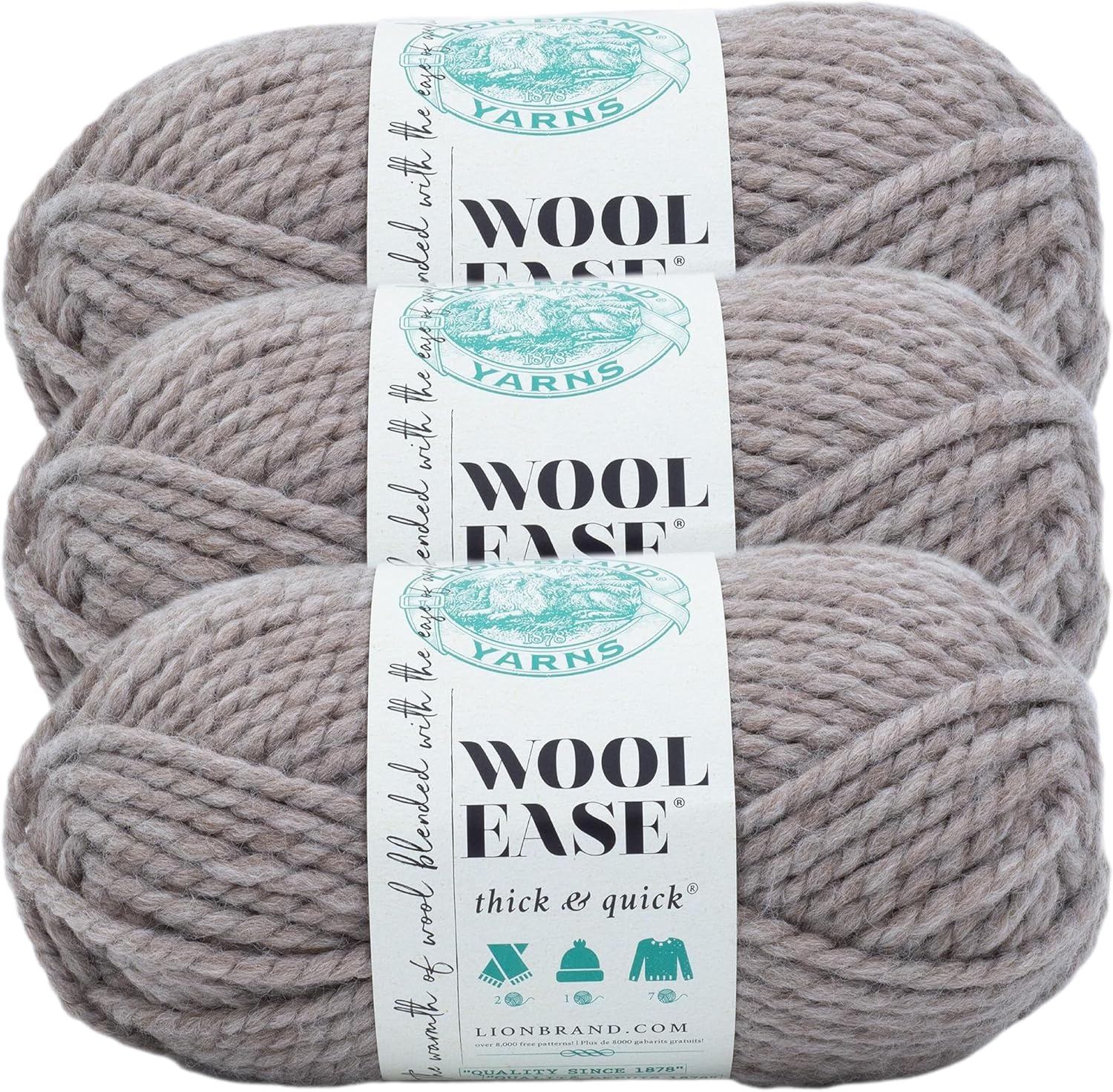 image:imageLion Brand Yarn WoolEase Thick amp Quick Yarn Celebration White 3 Pack Super Bulky Wool Acrylic Blend Fiber for Soft Hats Sweaters Chunky Blankets Yarn for Crochet Knitting Crafts WeavingDriftwood