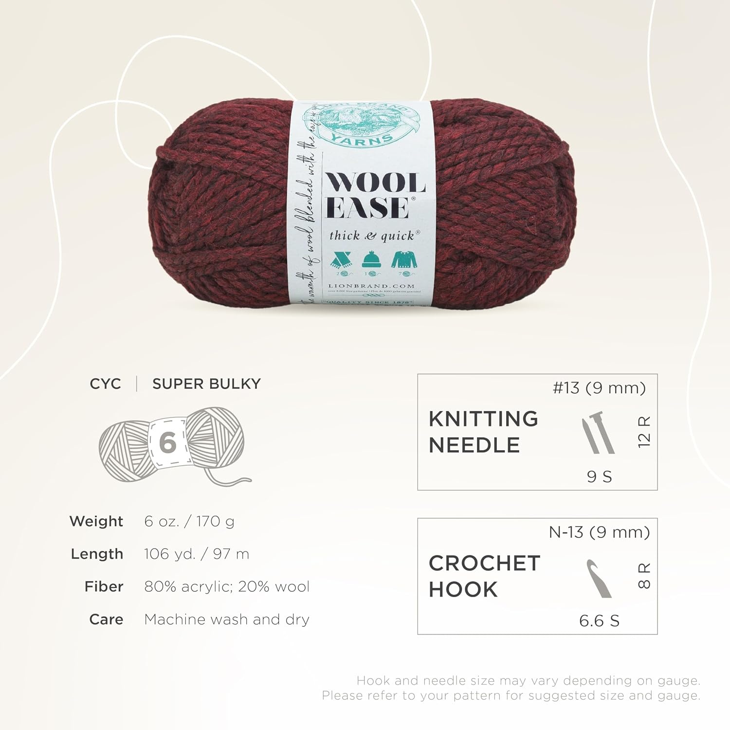 image:imageLion Brand Yarn WoolEase Thick amp Quick Yarn Celebration White 3 Pack Super Bulky Wool Acrylic Blend Fiber for Soft Hats Sweaters Chunky Blankets Yarn for Crochet Knitting Crafts WeavingClaret