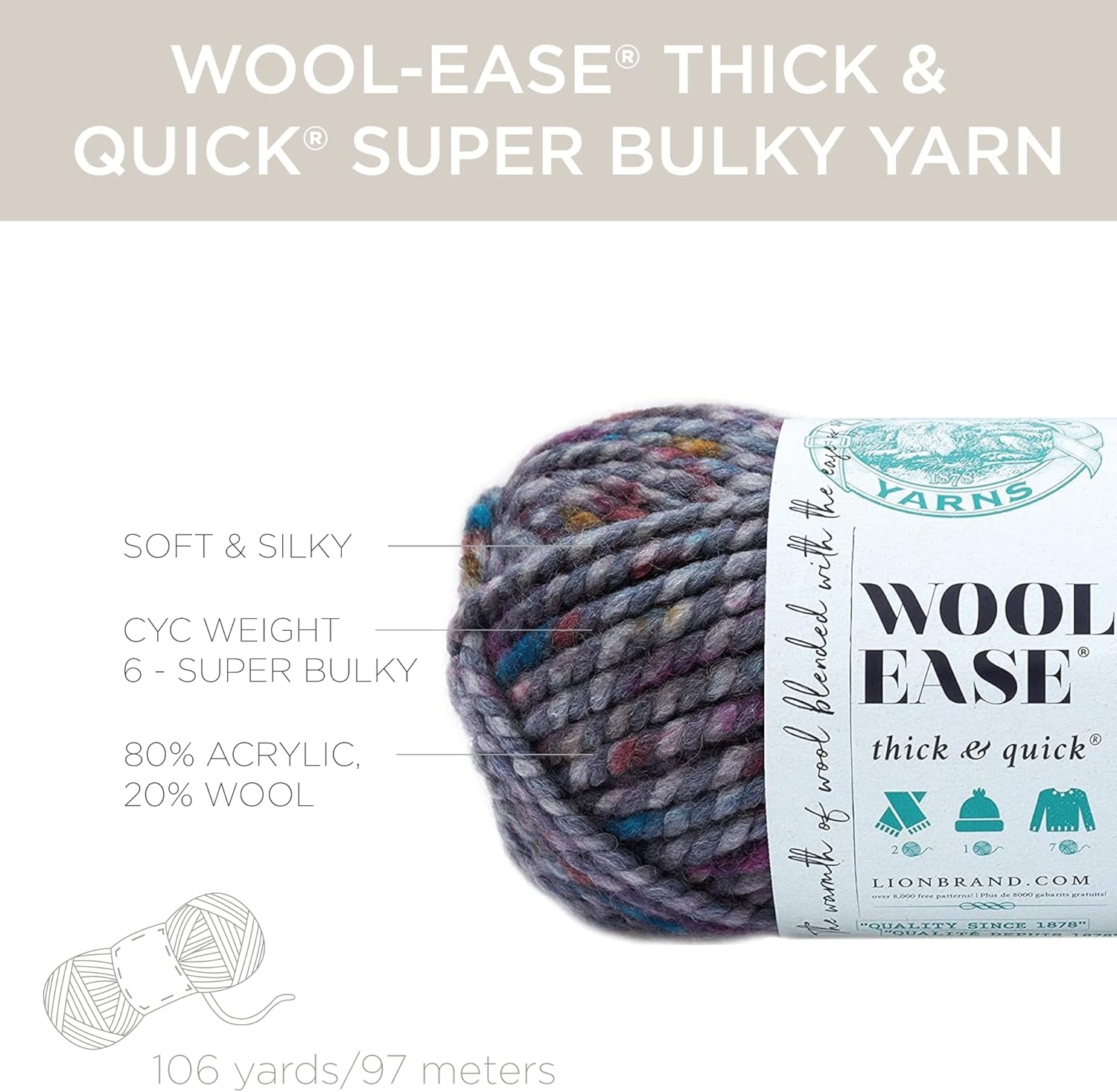 image:imageLion Brand Yarn WoolEase Thick amp Quick Yarn Celebration White 3 Pack Super Bulky Wool Acrylic Blend Fiber for Soft Hats Sweaters Chunky Blankets Yarn for Crochet Knitting Crafts WeavingMetropolis