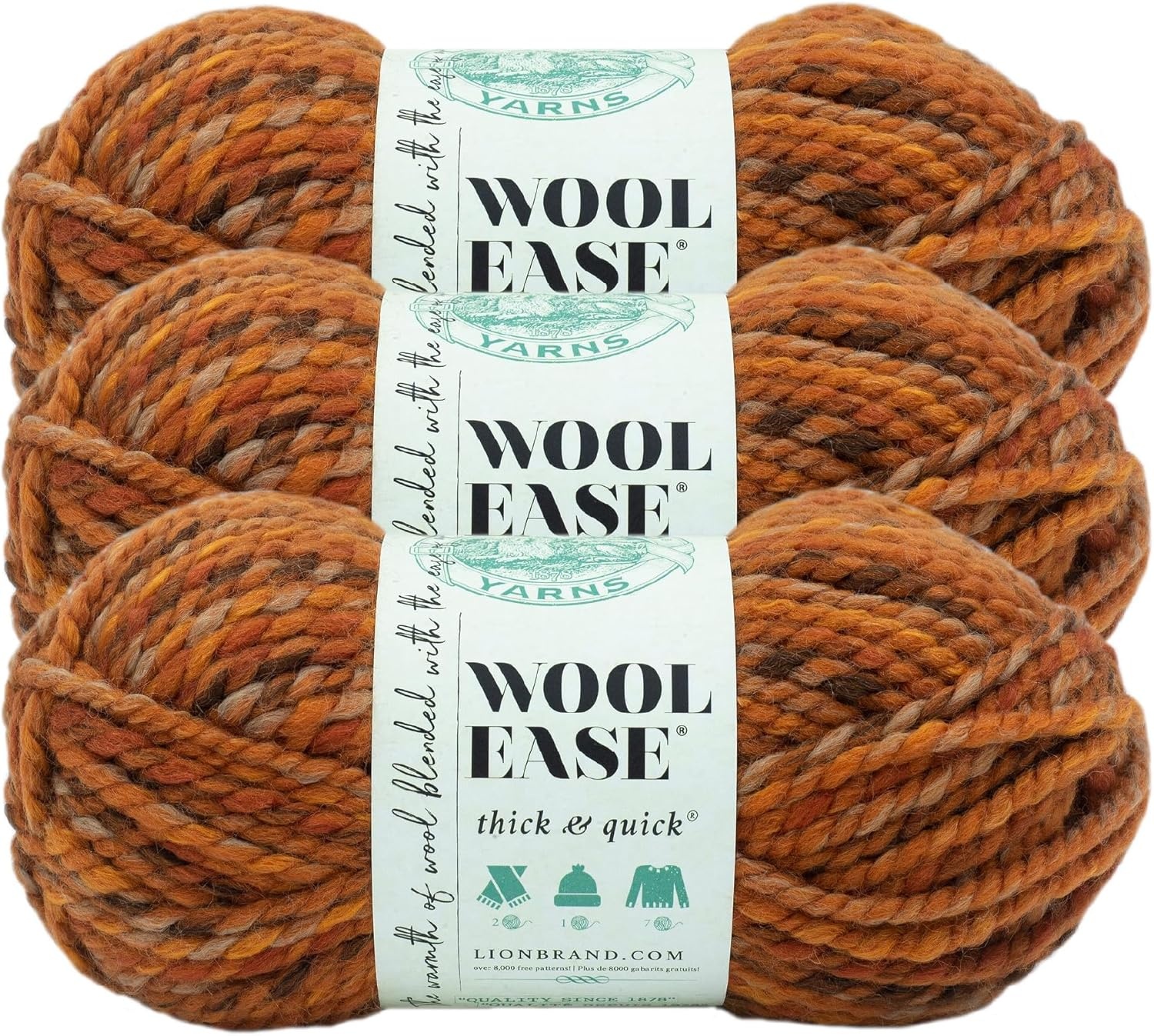 image:imageLion Brand Yarn WoolEase Thick amp Quick Yarn Celebration White 3 Pack Super Bulky Wool Acrylic Blend Fiber for Soft Hats Sweaters Chunky Blankets Yarn for Crochet Knitting Crafts WeavingFall Leaves