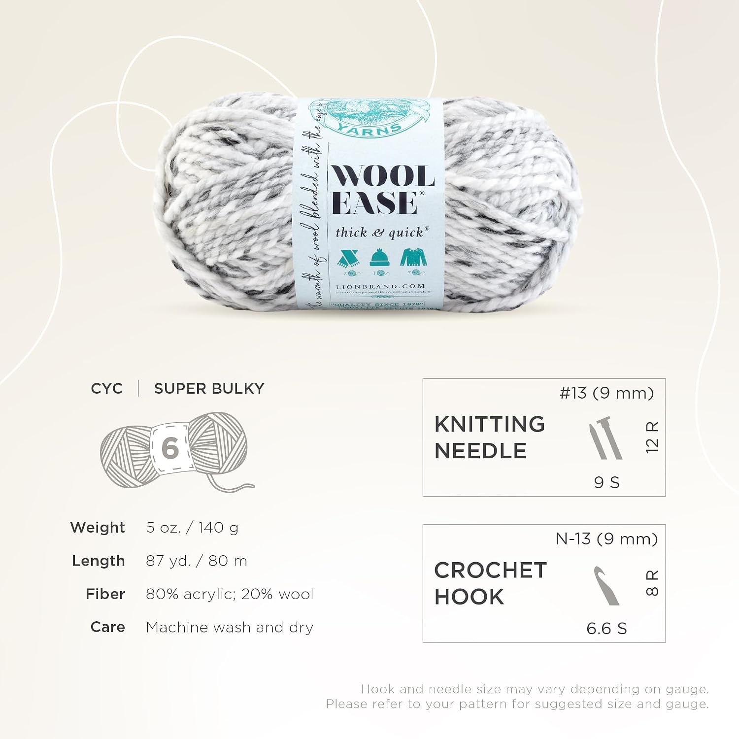 image:imageLion Brand Yarn WoolEase Thick amp Quick Yarn Celebration White 3 Pack Super Bulky Wool Acrylic Blend Fiber for Soft Hats Sweaters Chunky Blankets Yarn for Crochet Knitting Crafts WeavingMarble