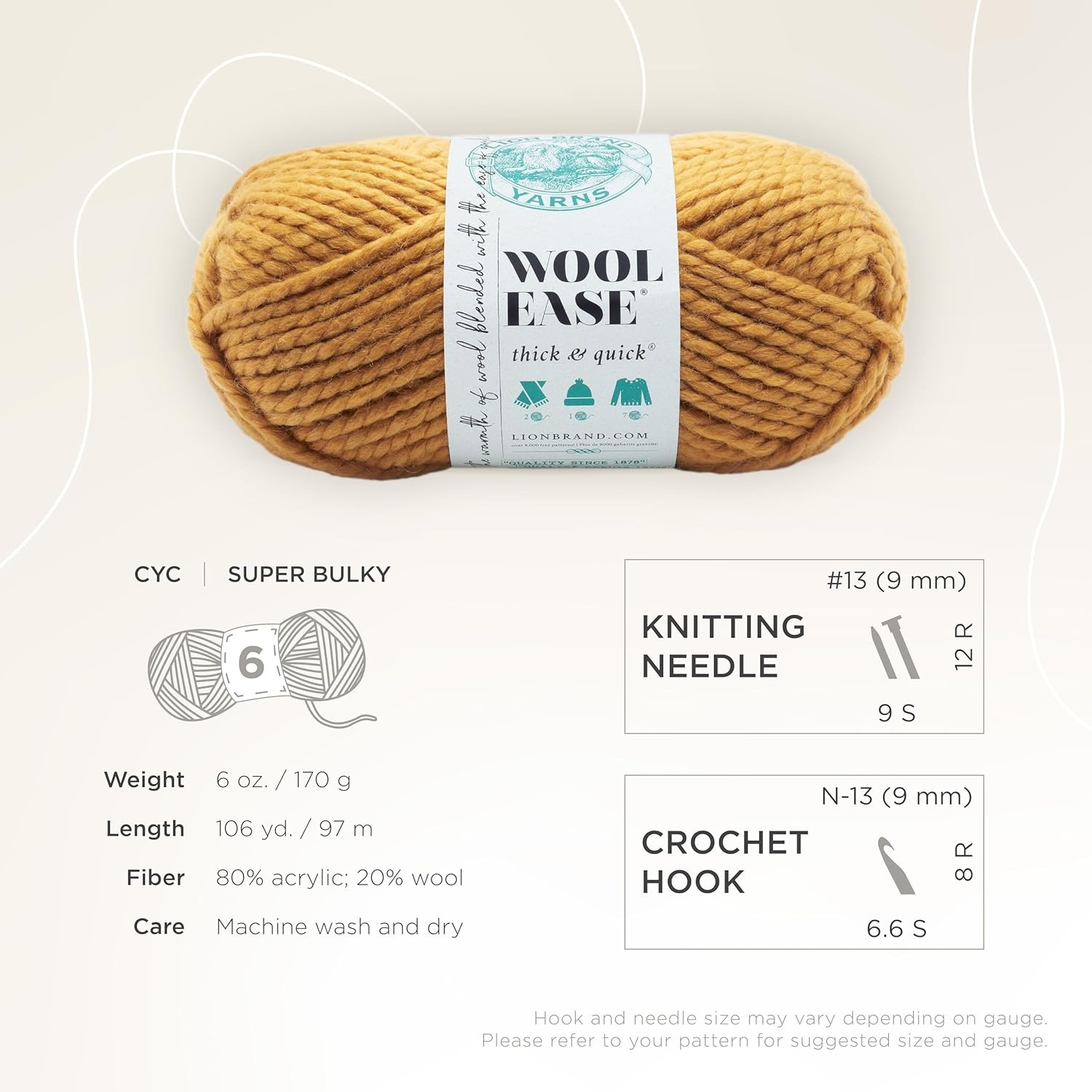 image:imageLion Brand Yarn WoolEase Thick amp Quick Yarn Celebration White 3 Pack Super Bulky Wool Acrylic Blend Fiber for Soft Hats Sweaters Chunky Blankets Yarn for Crochet Knitting Crafts WeavingMustard