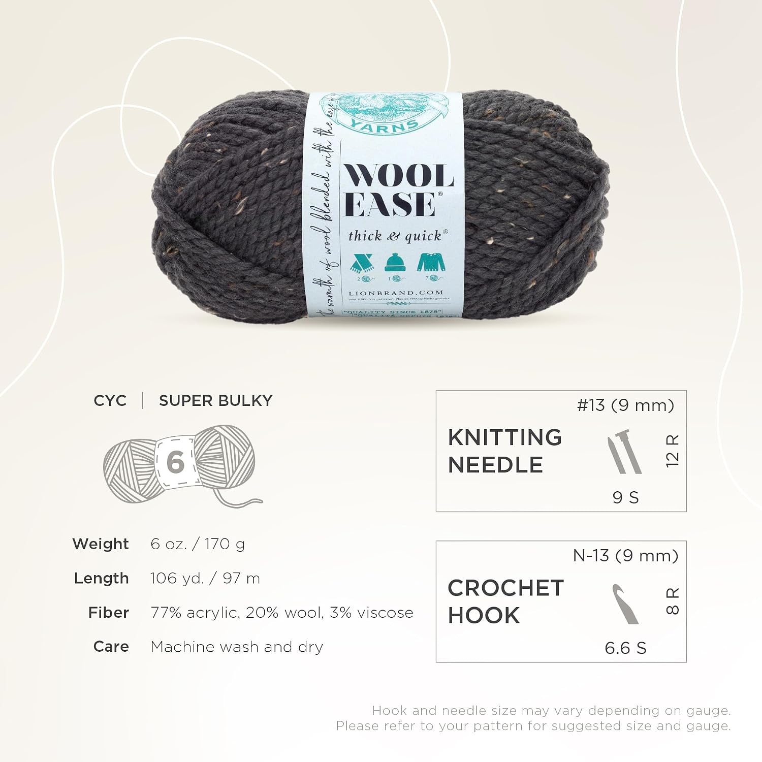 image:imageLion Brand Yarn WoolEase Thick amp Quick Yarn Celebration White 3 Pack Super Bulky Wool Acrylic Blend Fiber for Soft Hats Sweaters Chunky Blankets Yarn for Crochet Knitting Crafts WeavingGraphite