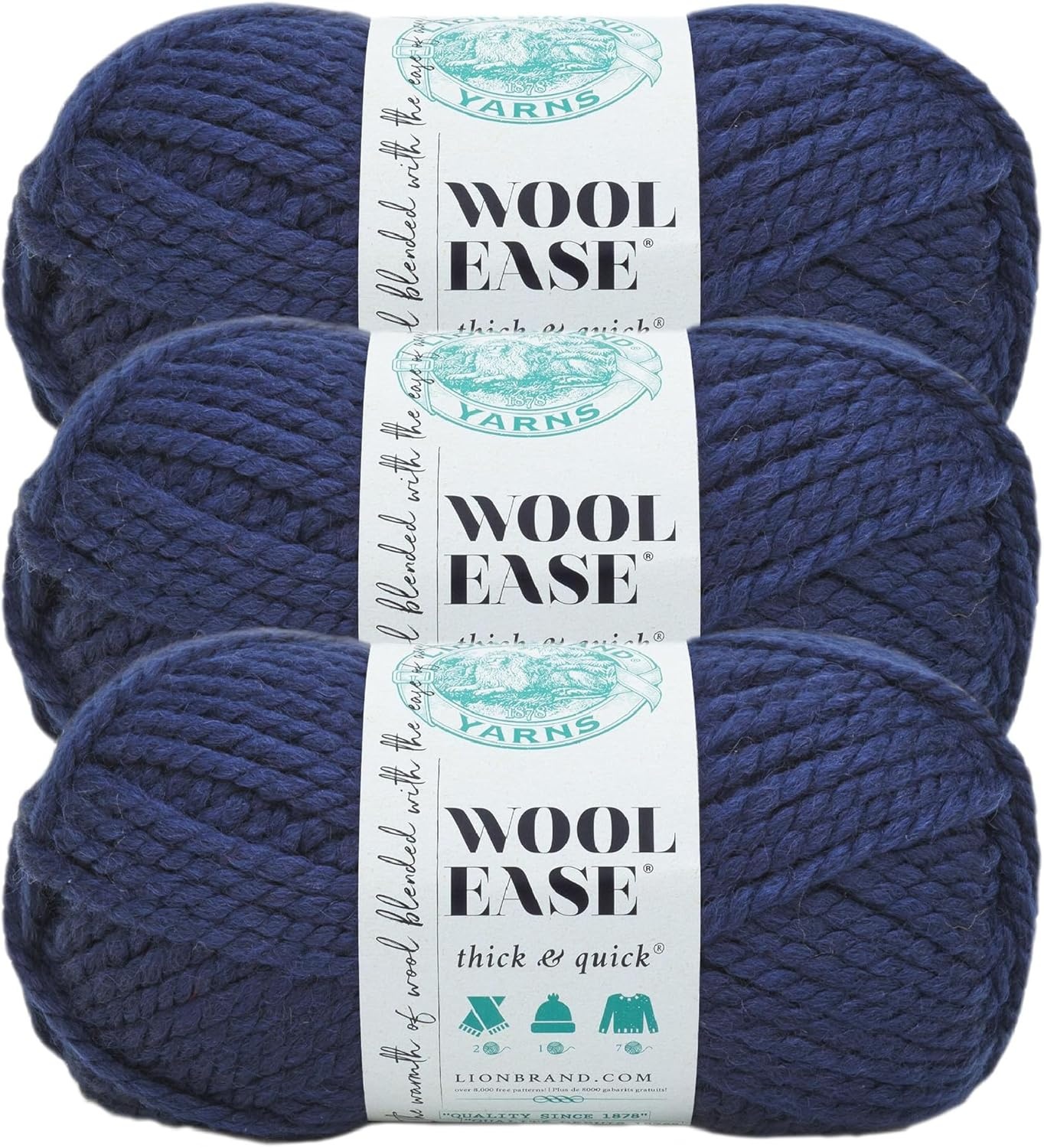 image:imageLion Brand Yarn WoolEase Thick amp Quick Yarn Celebration White 3 Pack Super Bulky Wool Acrylic Blend Fiber for Soft Hats Sweaters Chunky Blankets Yarn for Crochet Knitting Crafts WeavingNavy