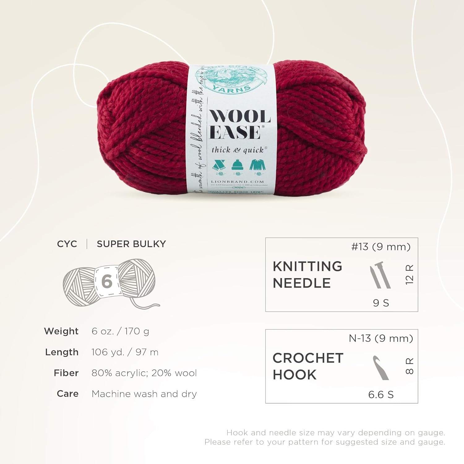 image:imageLion Brand Yarn WoolEase Thick amp Quick Yarn Celebration White 3 Pack Super Bulky Wool Acrylic Blend Fiber for Soft Hats Sweaters Chunky Blankets Yarn for Crochet Knitting Crafts WeavingCranberry