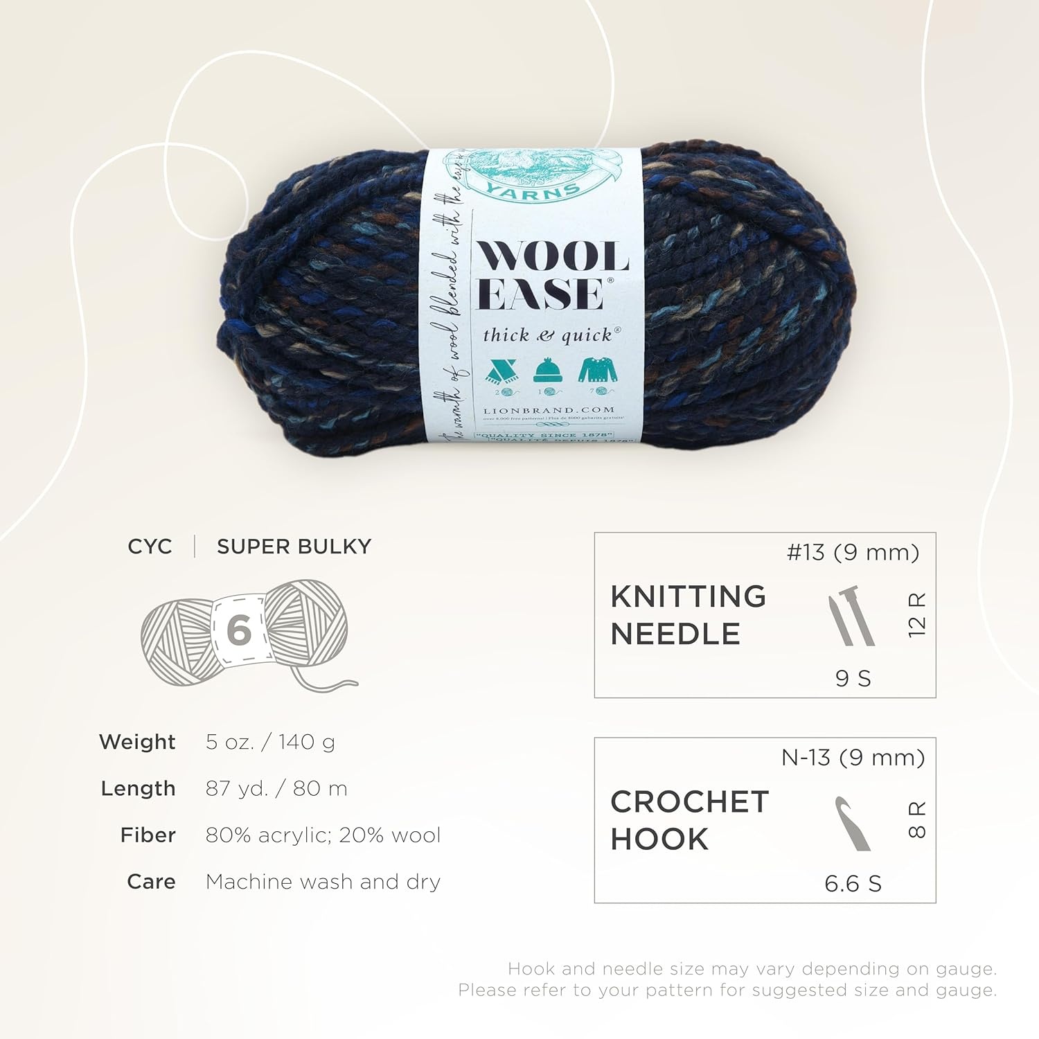 image:imageLion Brand Yarn WoolEase Thick amp Quick Yarn Celebration White 3 Pack Super Bulky Wool Acrylic Blend Fiber for Soft Hats Sweaters Chunky Blankets Yarn for Crochet Knitting Crafts WeavingNight Shadow