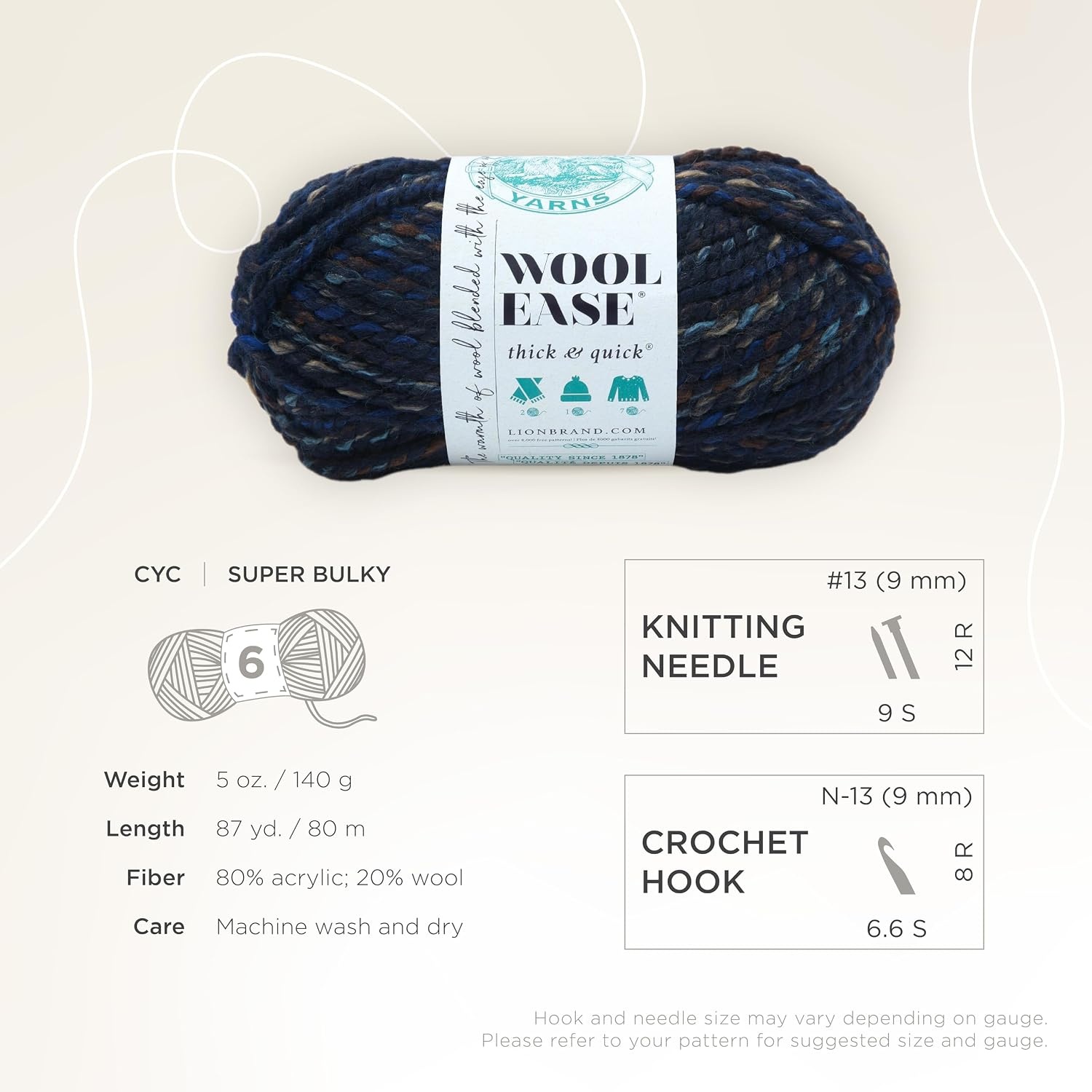 image:imageLion Brand Yarn WoolEase Thick amp Quick Yarn Celebration White 3 Pack Super Bulky Wool Acrylic Blend Fiber for Soft Hats Sweaters Chunky Blankets Yarn for Crochet Knitting Crafts WeavingNight Shadow