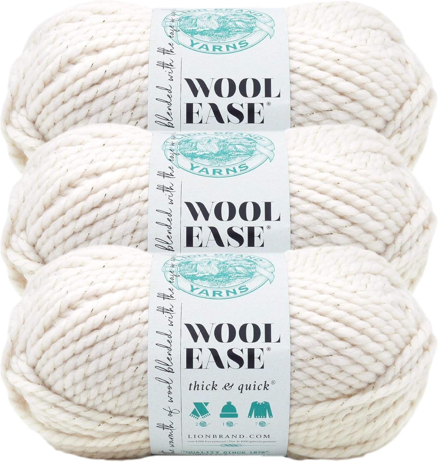 image:imageLion Brand Yarn WoolEase Thick amp Quick Yarn Celebration White 3 Pack Super Bulky Wool Acrylic Blend Fiber for Soft Hats Sweaters Chunky Blankets Yarn for Crochet Knitting Crafts WeavingStarlight