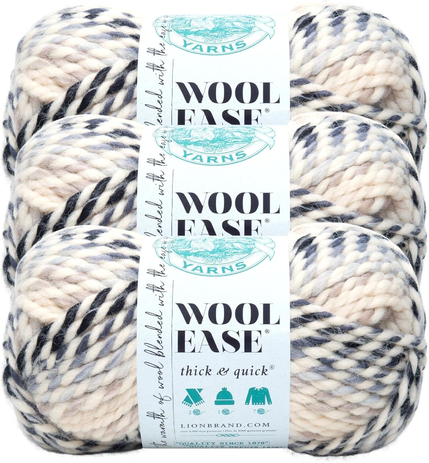 image:imageLion Brand Yarn WoolEase Thick amp Quick Yarn Celebration White 3 Pack Super Bulky Wool Acrylic Blend Fiber for Soft Hats Sweaters Chunky Blankets Yarn for Crochet Knitting Crafts WeavingMoonlight