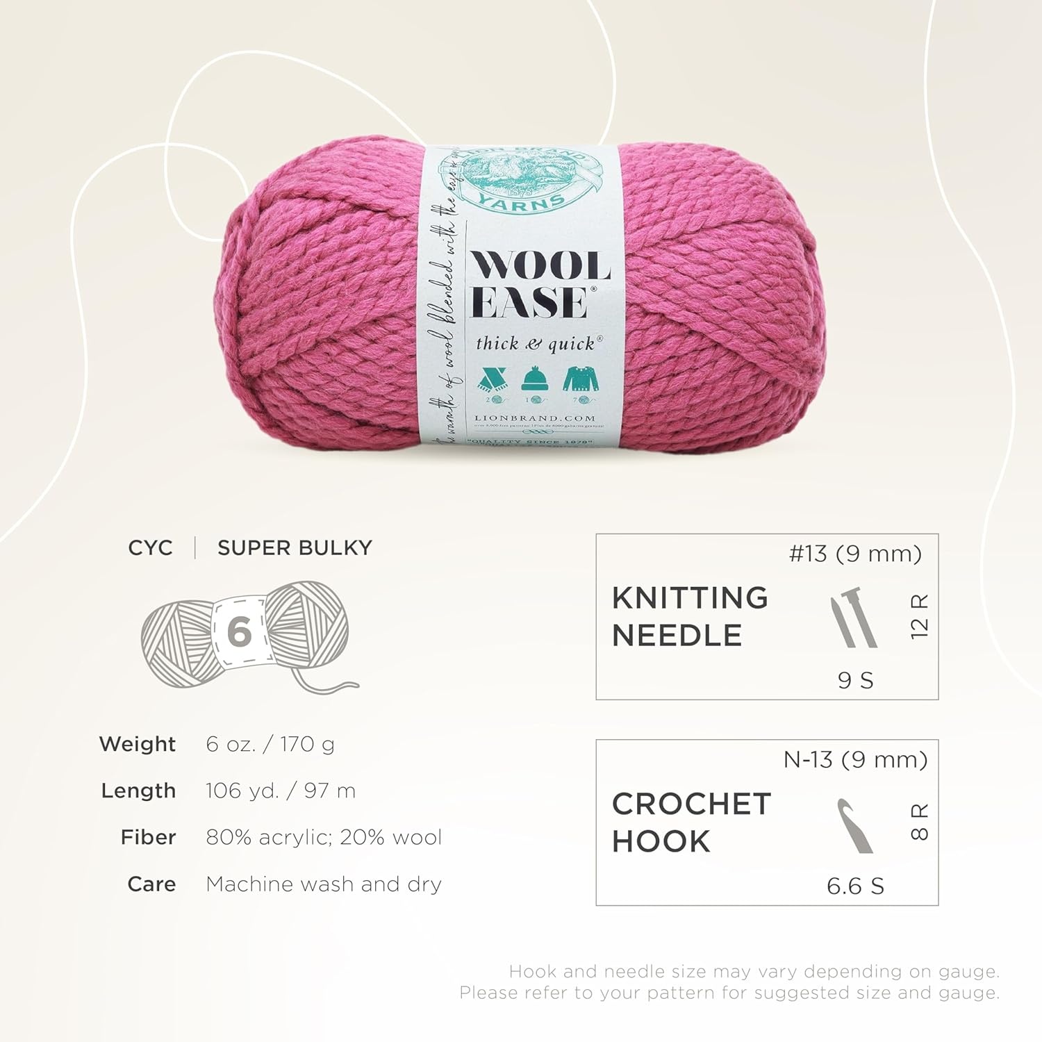 image:imageLion Brand Yarn WoolEase Thick amp Quick Yarn Celebration White 3 Pack Super Bulky Wool Acrylic Blend Fiber for Soft Hats Sweaters Chunky Blankets Yarn for Crochet Knitting Crafts WeavingRaspberry